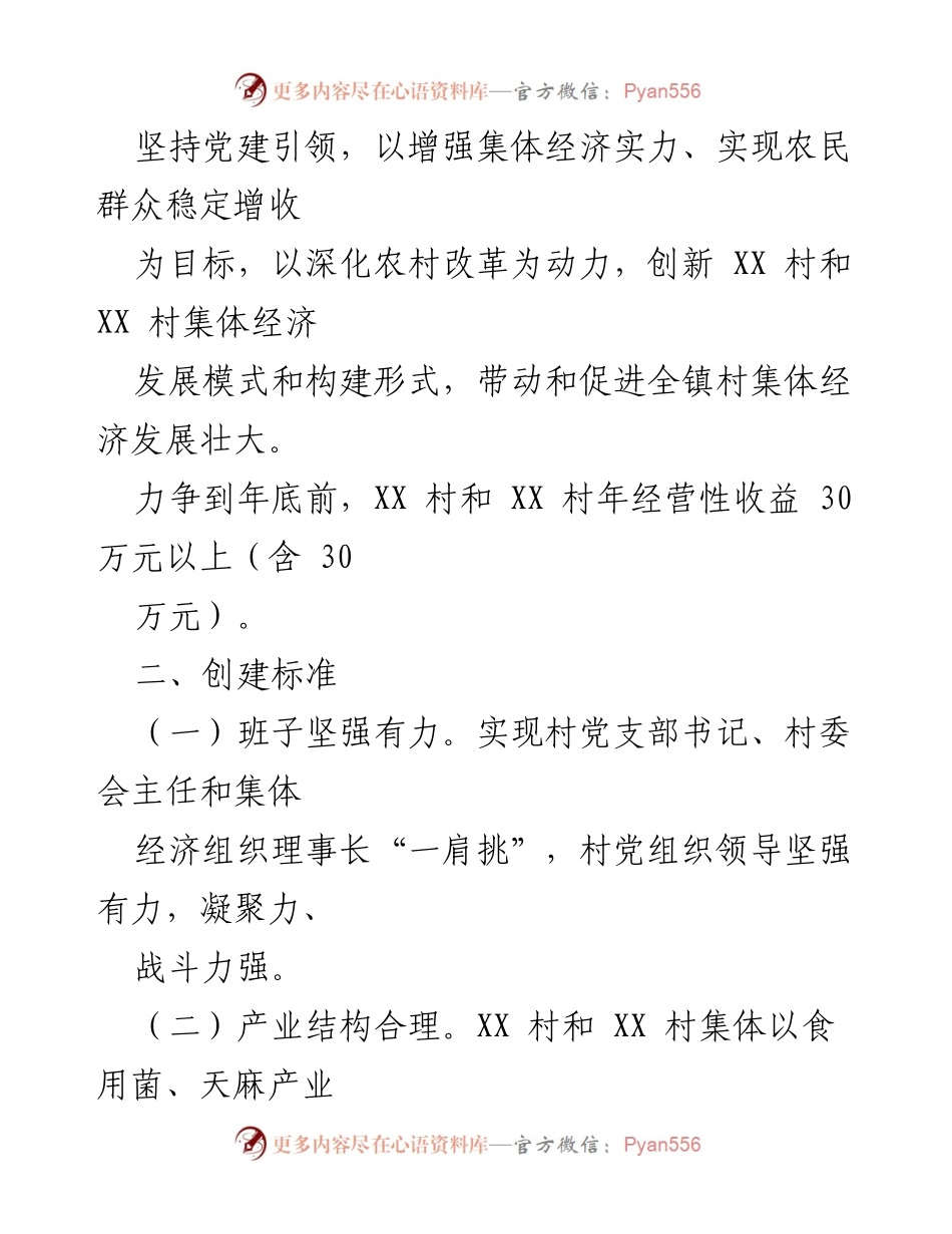 [工作方案] 村集体经济发展 - XX 镇农村集体经济示范村创建方案.docx_第2页