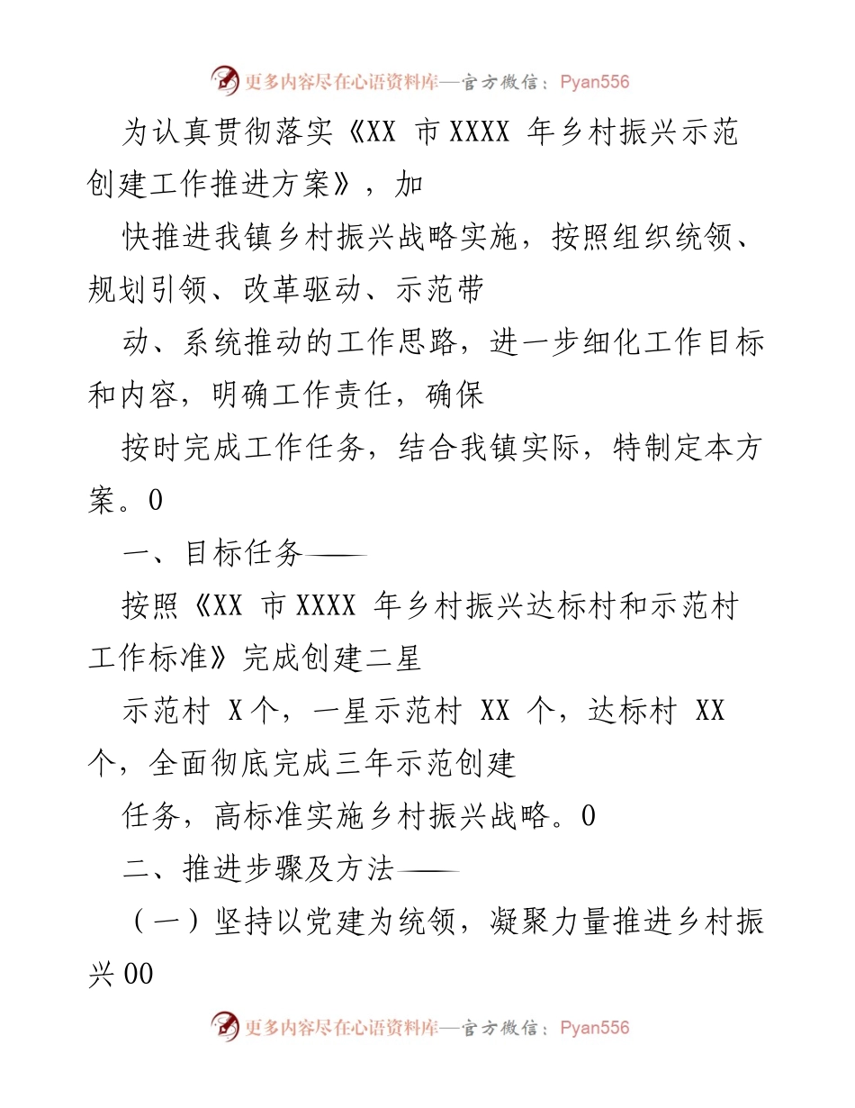 [工作方案] 乡村振兴推进会议 - 《XX市XXXX年乡村振兴示范创建工作实施方案》.docx_第1页
