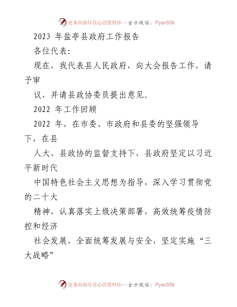 [工作报告] 政府会议 - 2023年盐亭县政府工作报告.docx_第1页