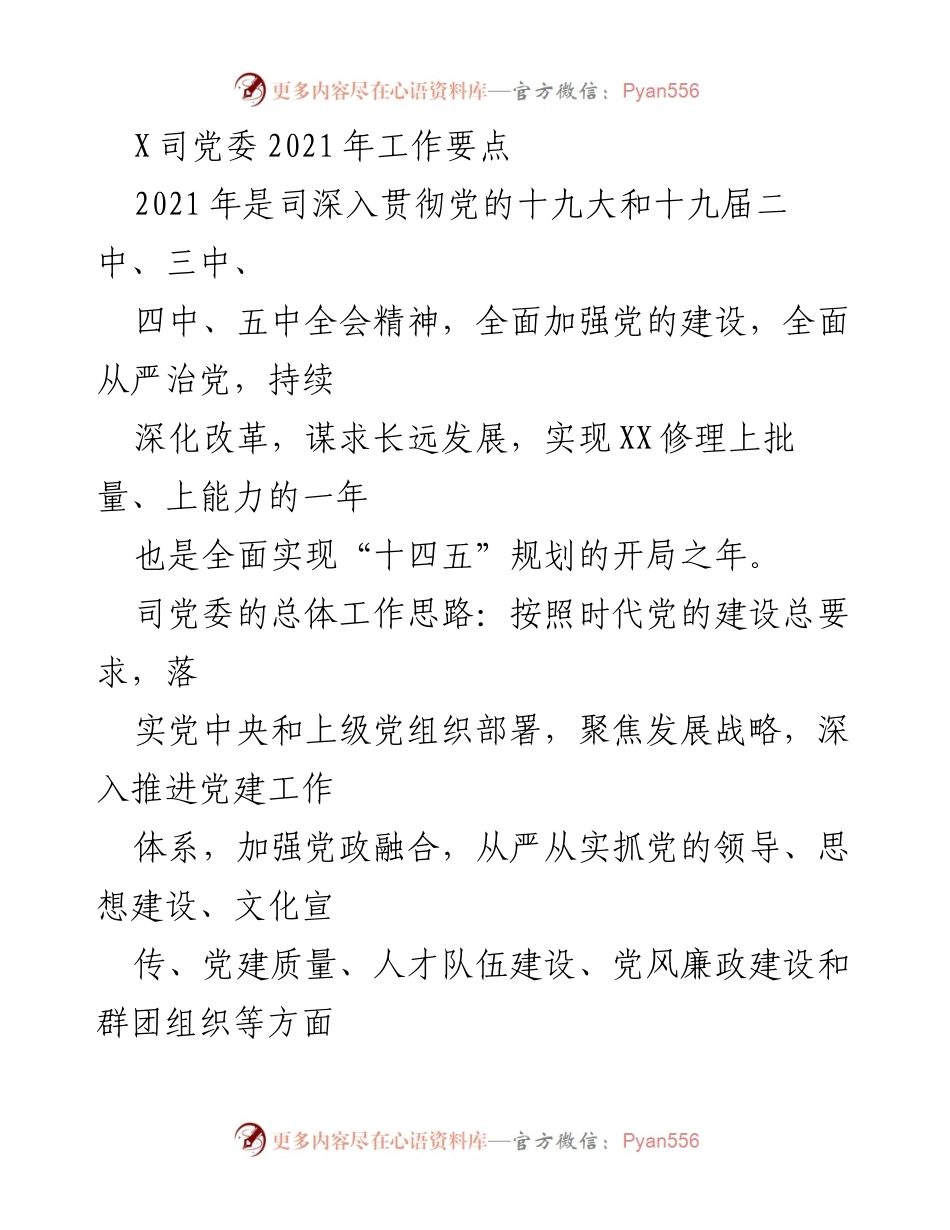 [工作要点] 党委会议 - 2021年X司党委工作要点与发展战略.docx_第1页