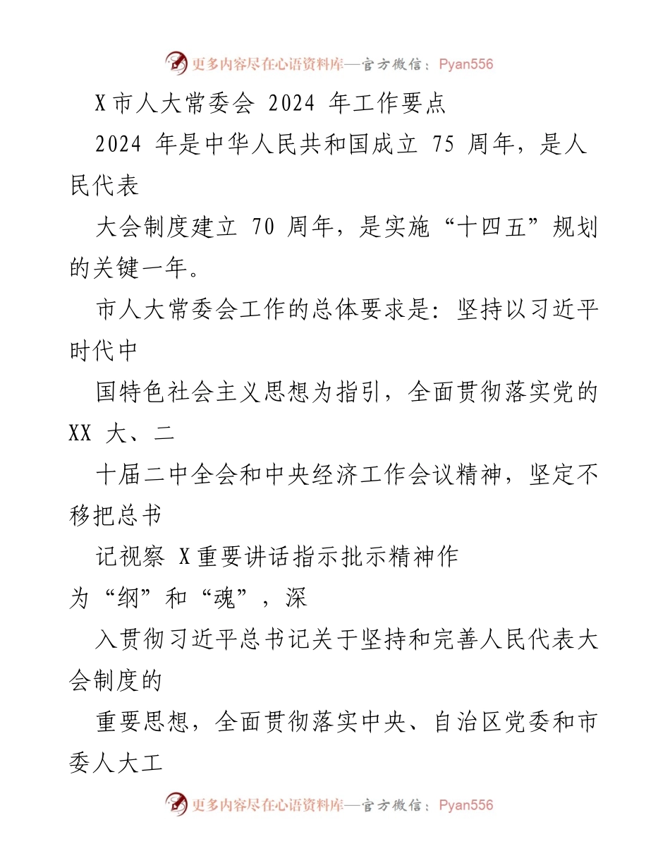 [工作要点] 人大常委会 - 2024年X市人大常委会工作要点解析.docx_第1页