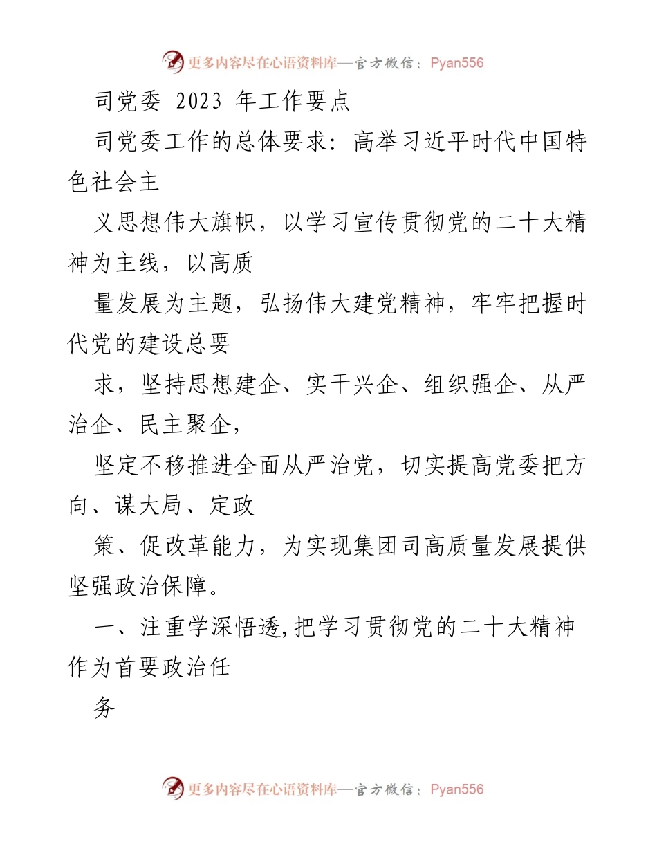 [工作要点] 党委会议 - 2023年党委工作要点及落实措施.docx_第1页
