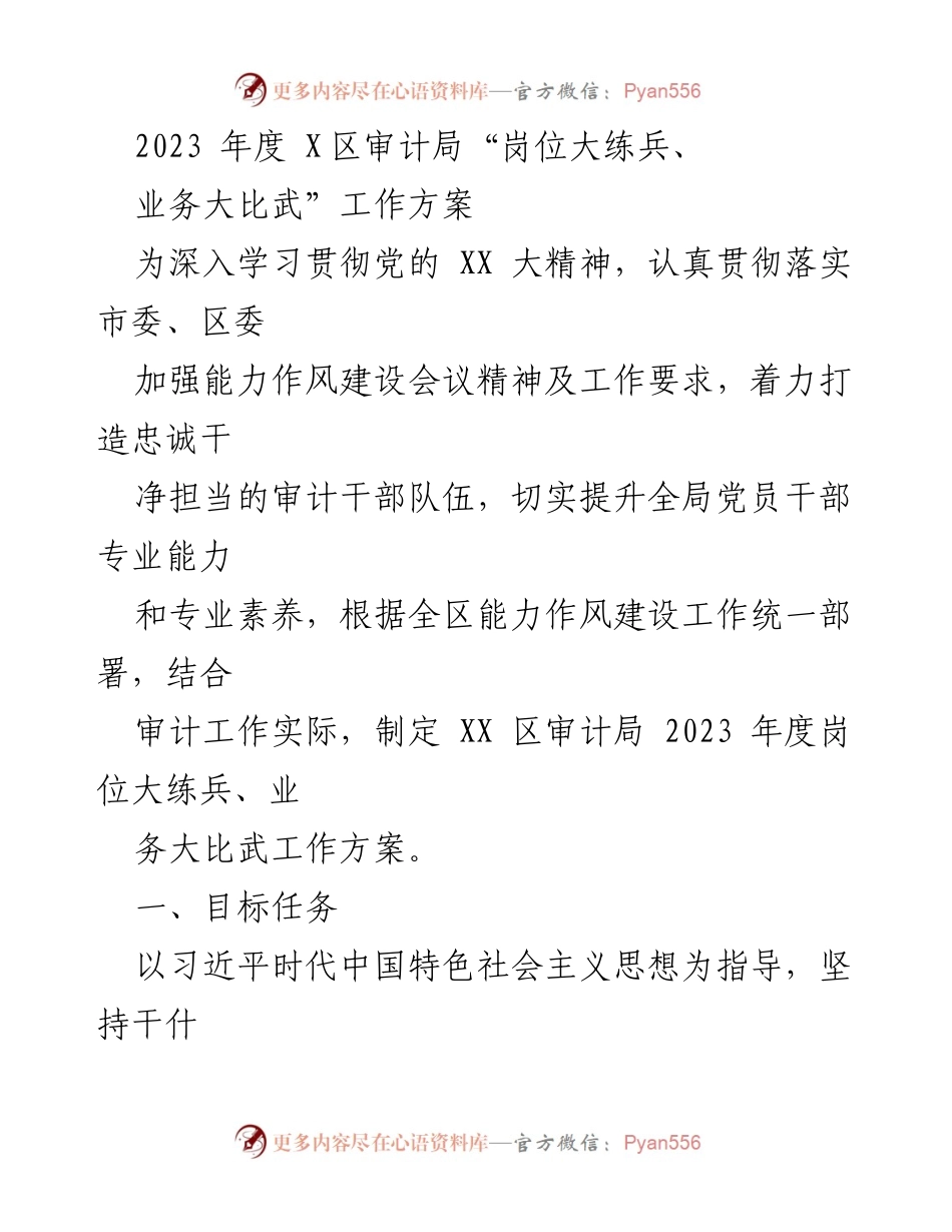 [工作方案] 审计局 - 2023年度岗位大练兵与业务大比武实施方案.docx_第1页