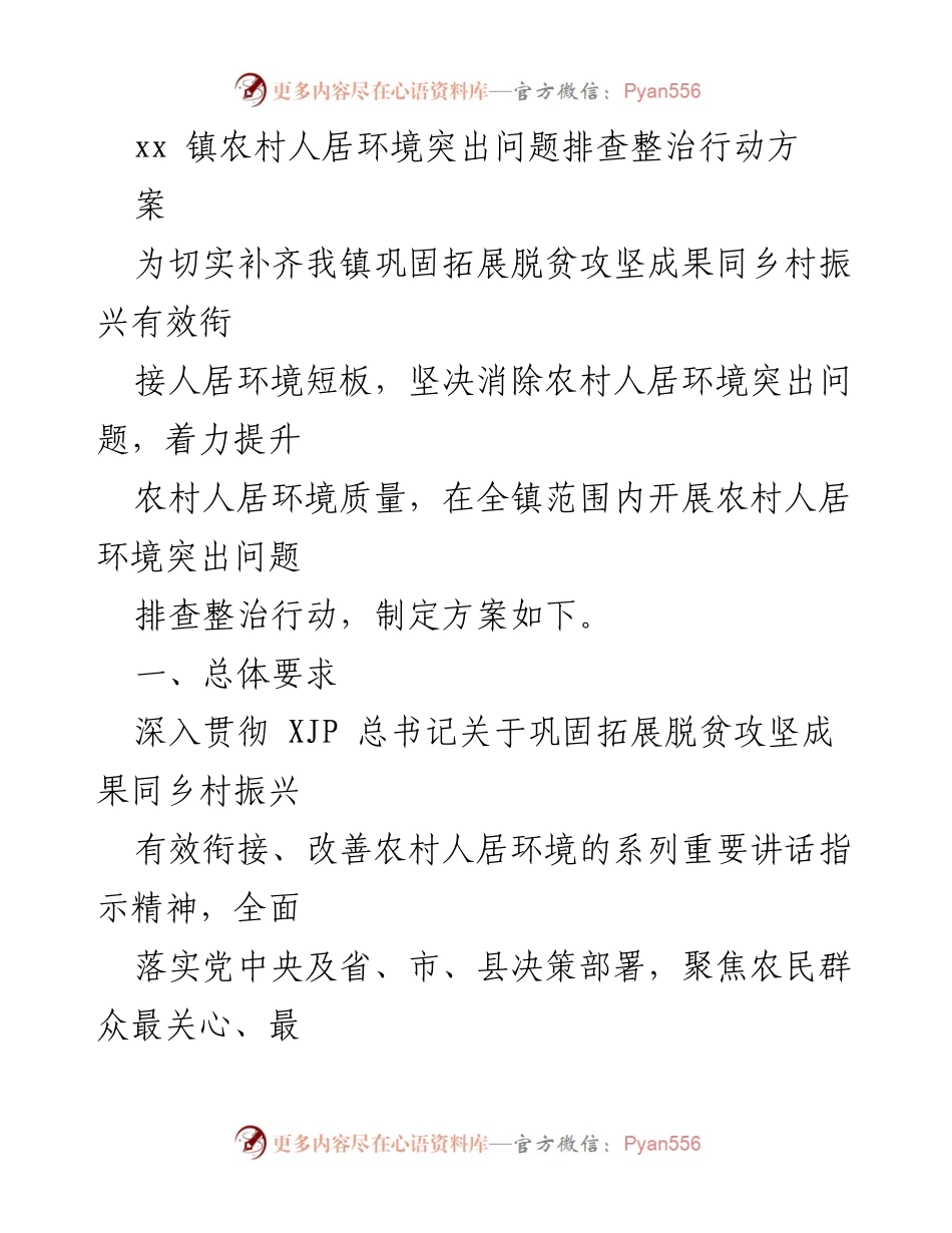 [工作方案] 农村人居环境整治 - 农村人居环境突出问题排查整治行动方案_1.docx_第1页