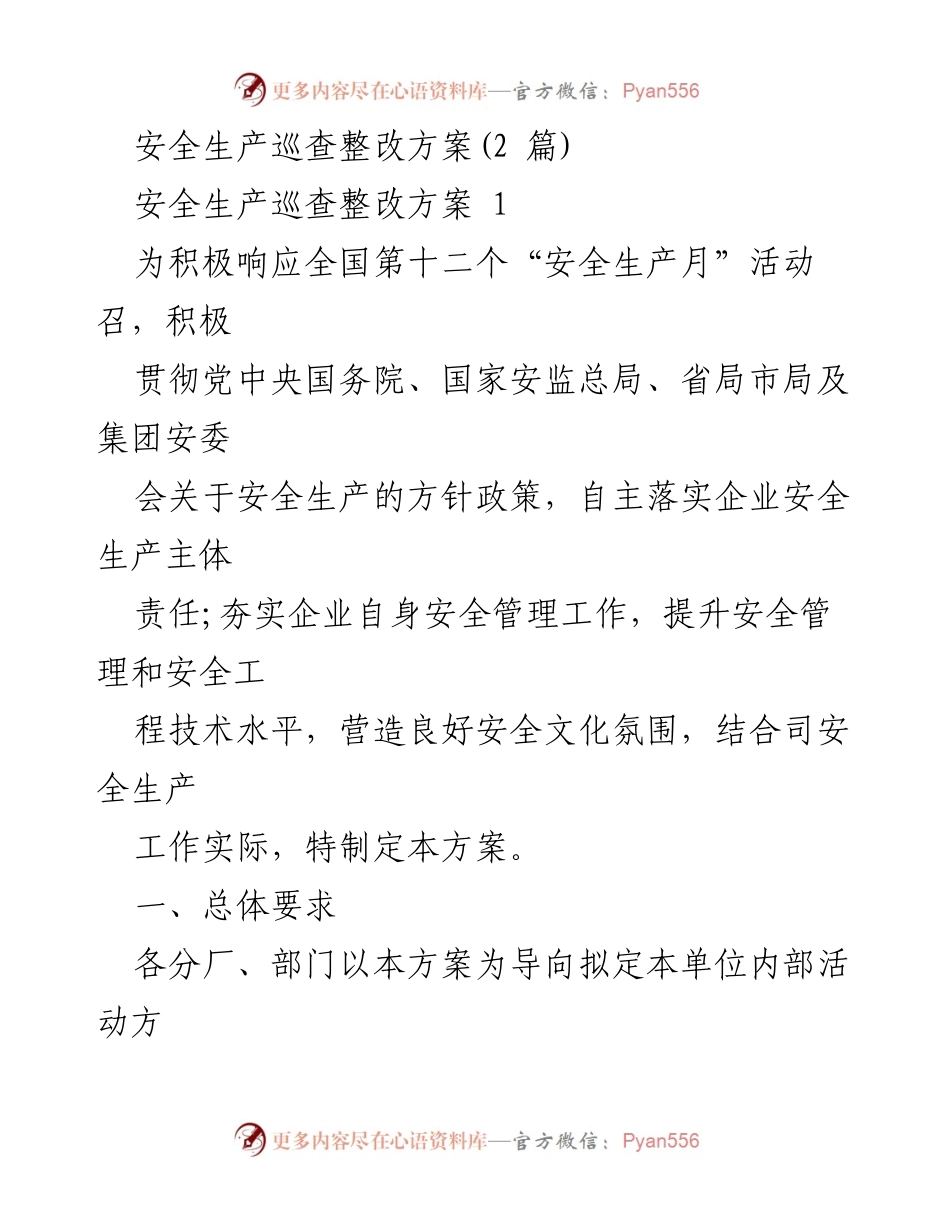 [工作方案] 安全生产月活动 - 安全生产巡查整改方案.docx_第1页