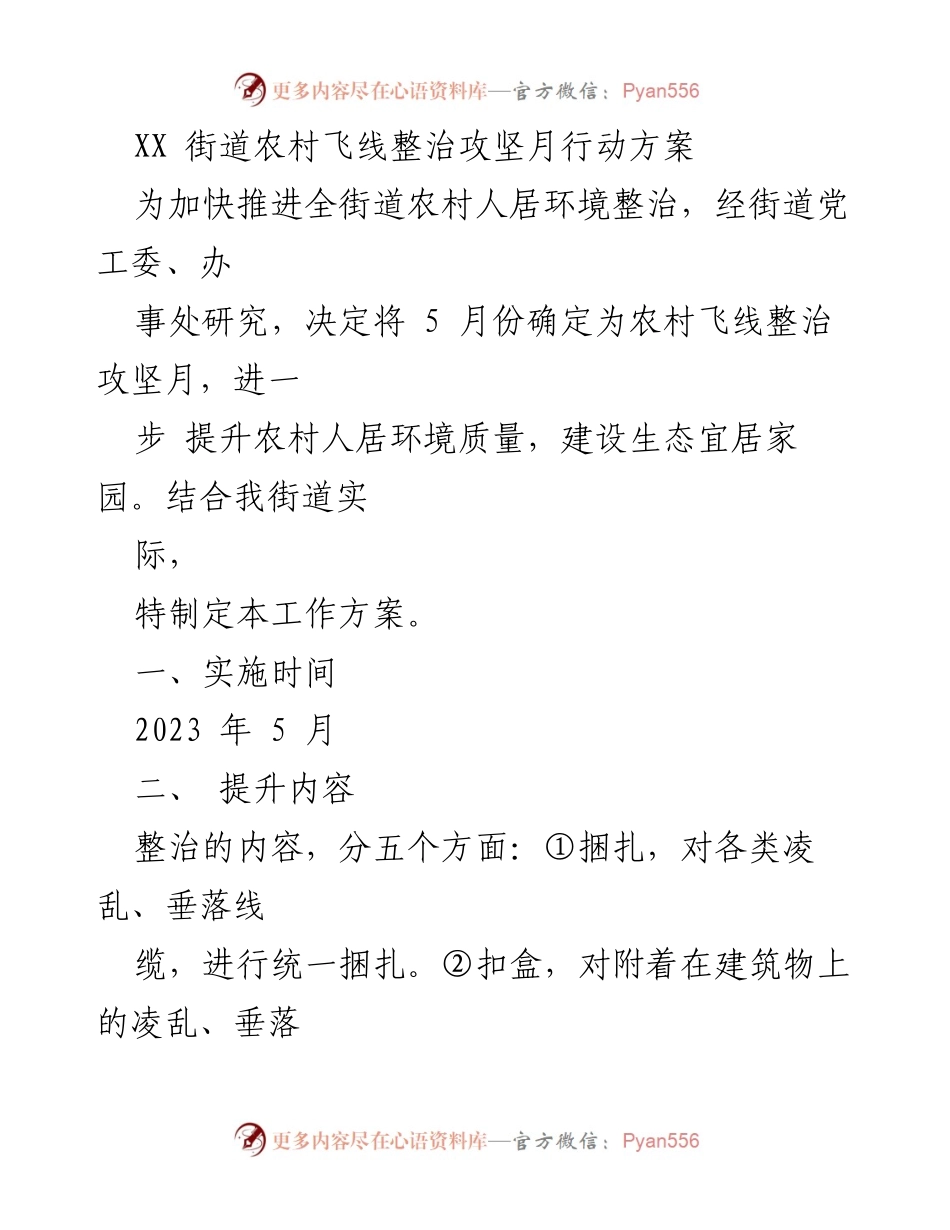 [工作方案] 农村环境整治 - 农村飞线整治攻坚月行动方案.docx_第1页