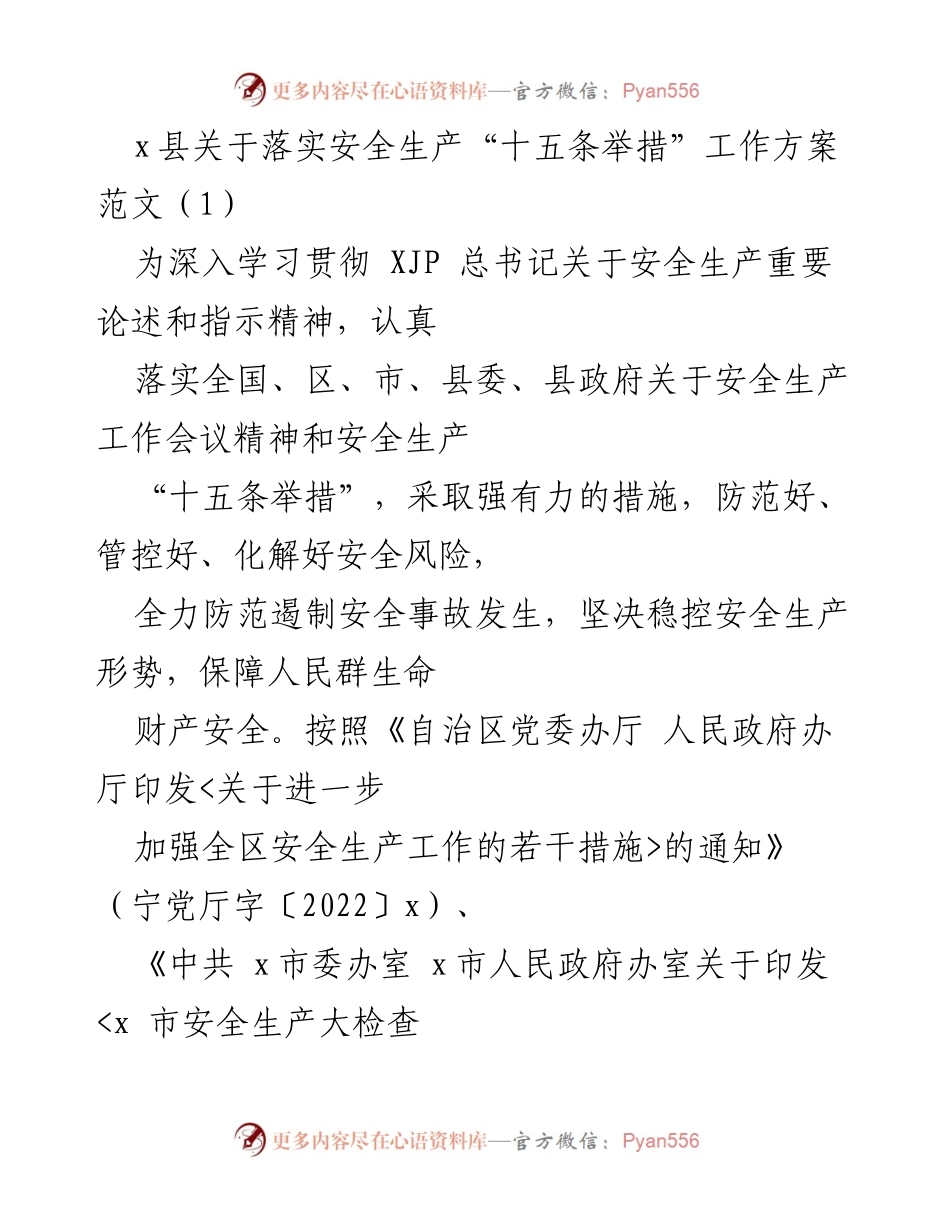 [工作方案] 安全生产会议 - 落实安全生产“十五条举措”的工作方案.docx_第1页
