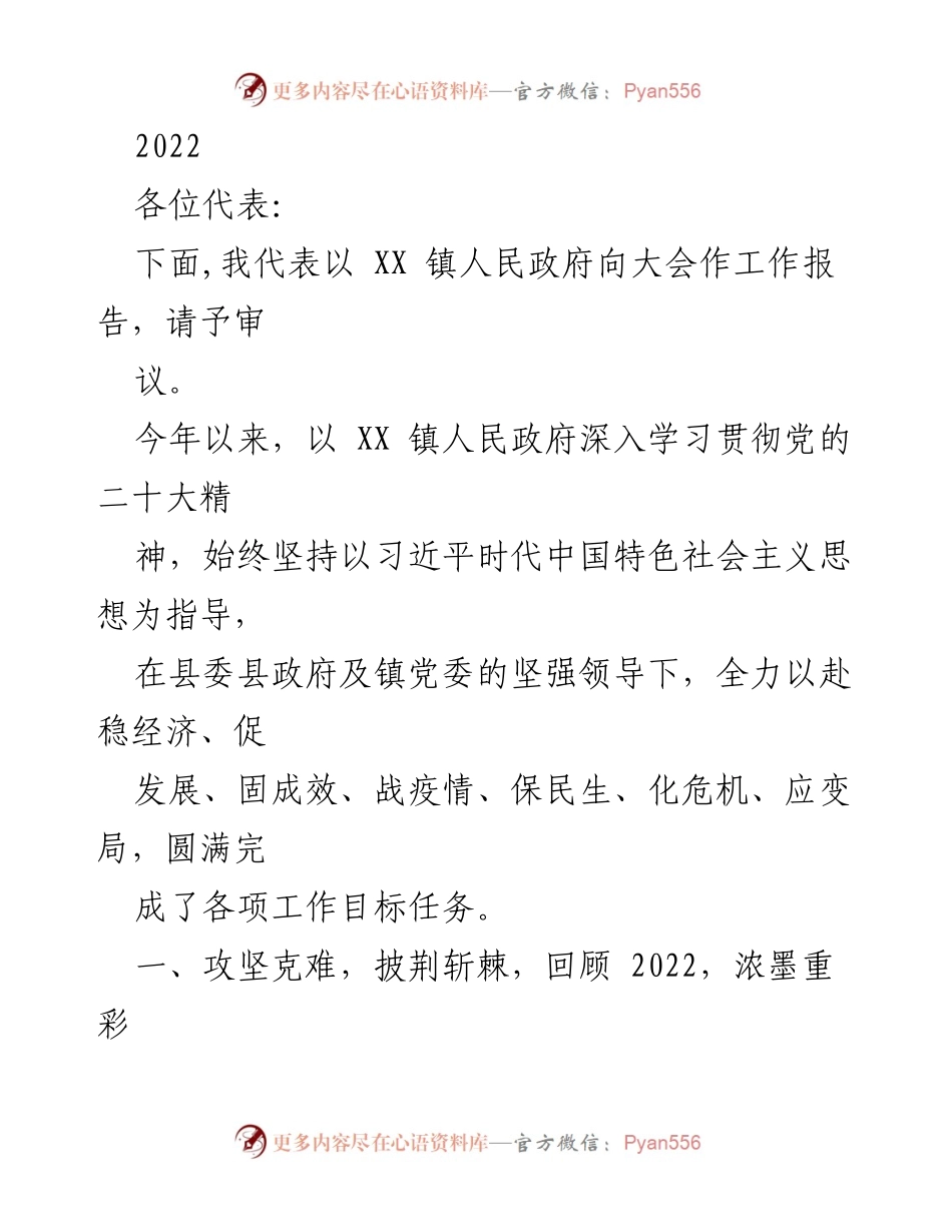 [工作报告] 镇人民政府大会 - 2022年度工作总结报告.docx_第1页