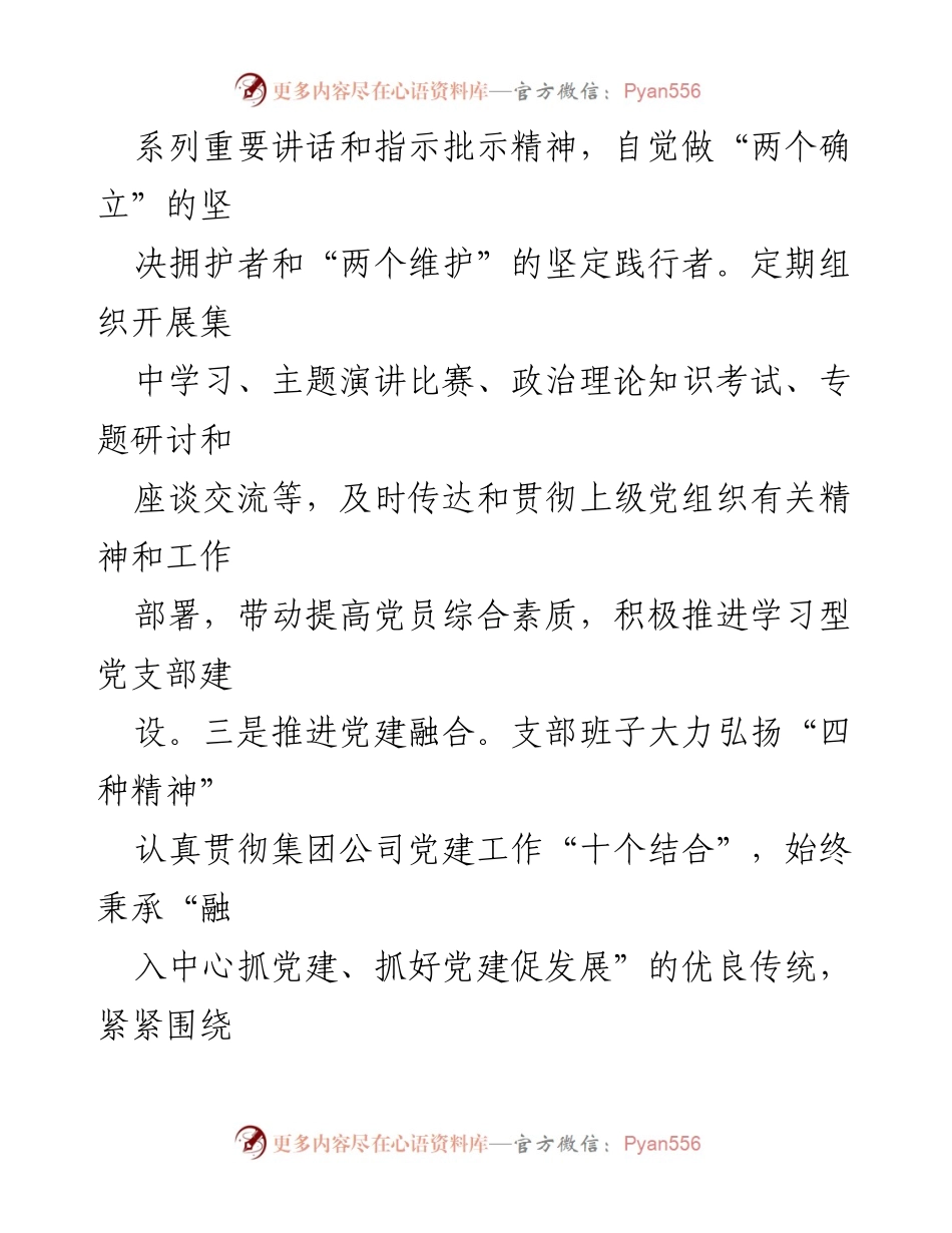 [工作汇报] 党支部创建 - 公司示范党支部工作汇报材料.docx_第2页
