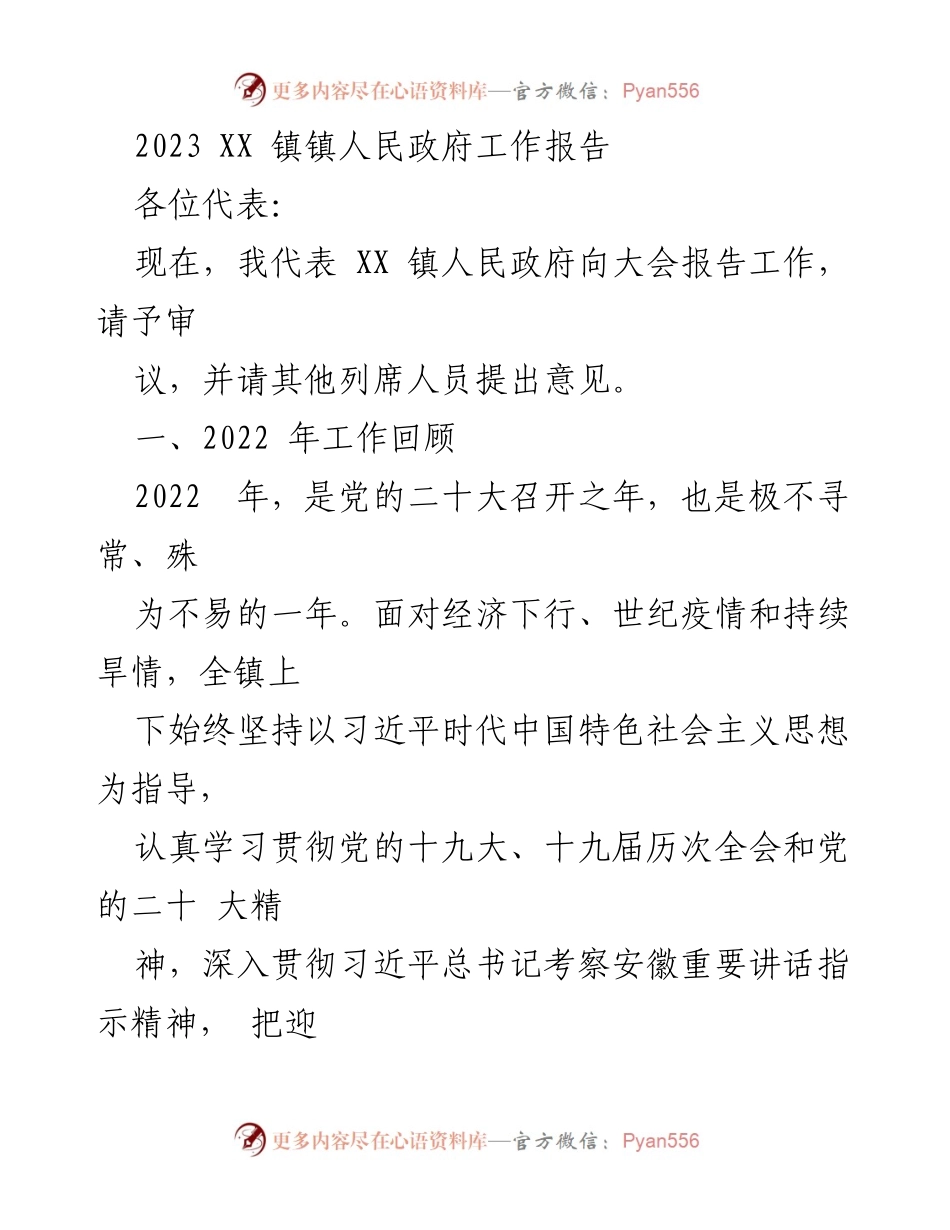 [工作报告] 镇人民政府年度大会 - 2022年工作总结与2023年发展展望.docx_第1页
