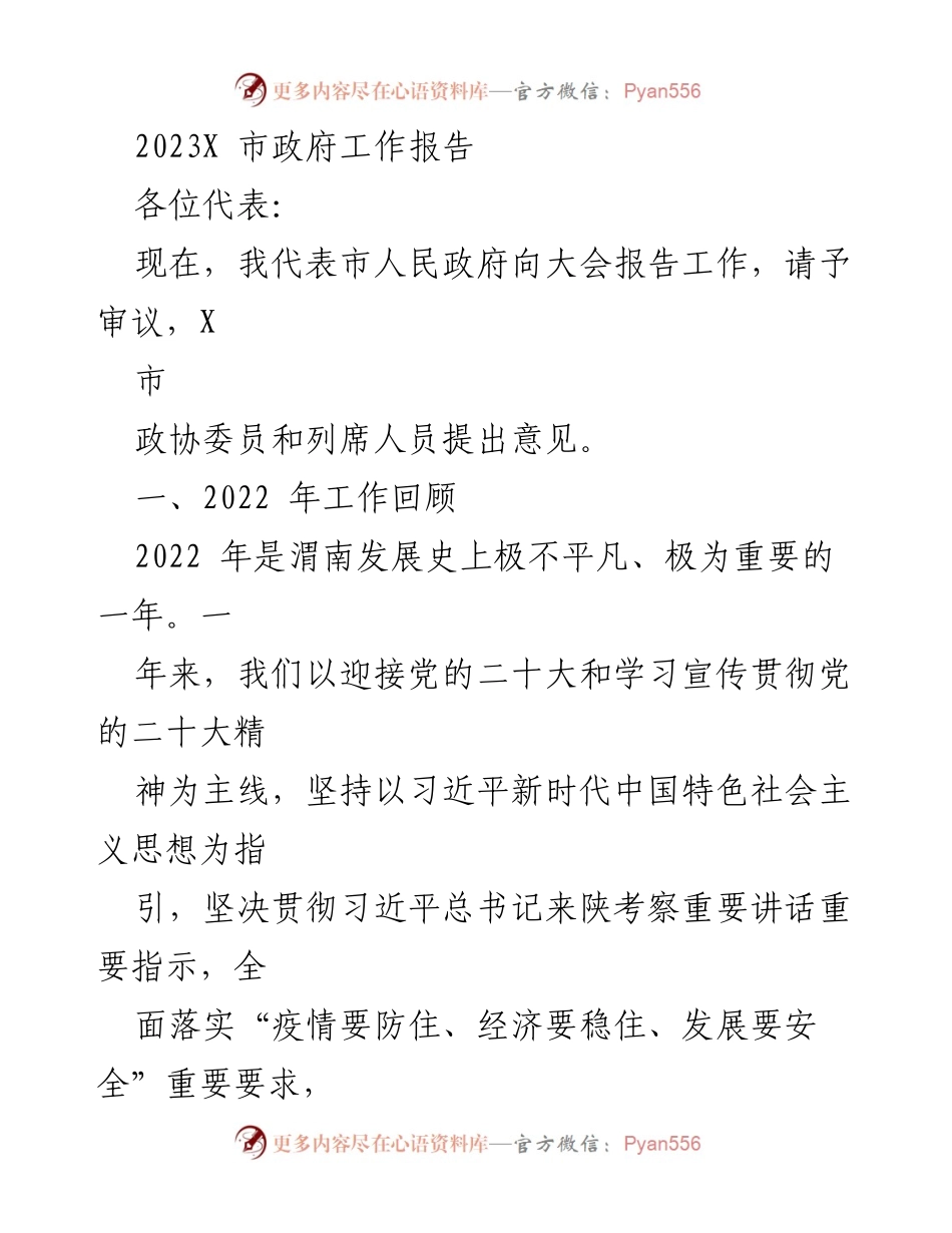 [工作报告] 市政府大会 - 2023年X市政府工作报告_3.docx_第1页
