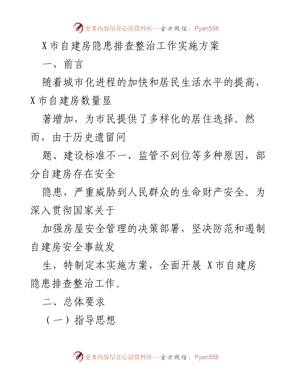 [工作方案] 自建房隐患排查 - X市自建房隐患排查整治工作实施方案.docx_第1页
