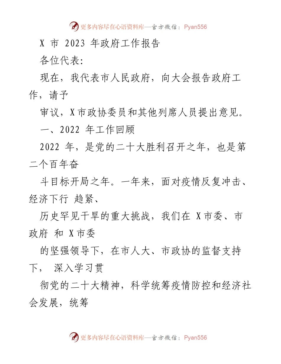 [工作报告] 政府会议 - X市2023年政府工作报告总结_1.docx_第1页