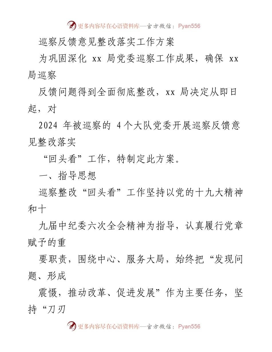 [工作方案] 巡察整改 - 巡察反馈意见整改落实工作方案_1.docx_第1页