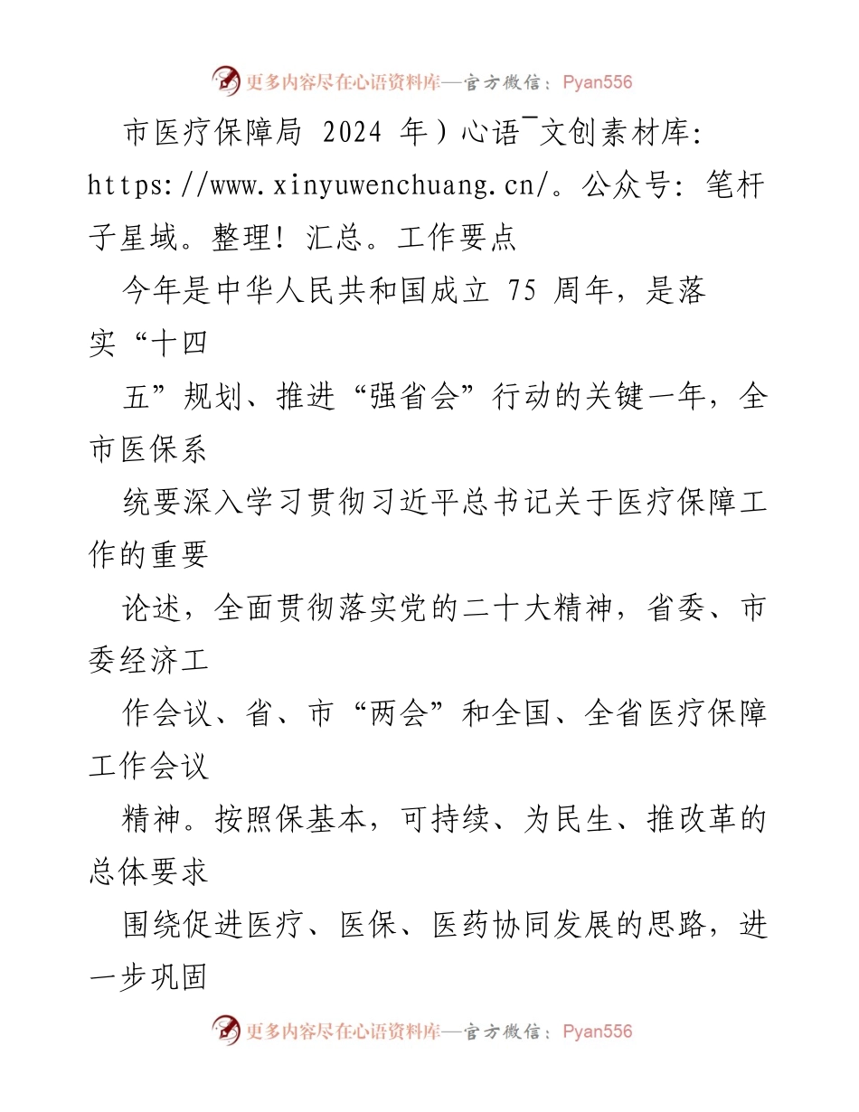 [工作要点] 医疗保障局会议 - 2024年市医疗保障局工作要点.docx_第1页