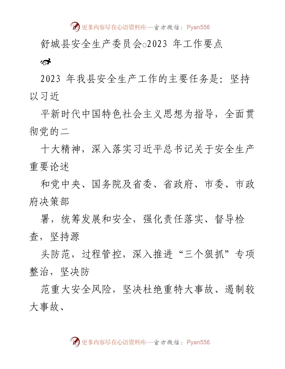 [工作要点] 安全生产委员会会议 - 2023年舒城县安全生产工作要点.docx_第1页