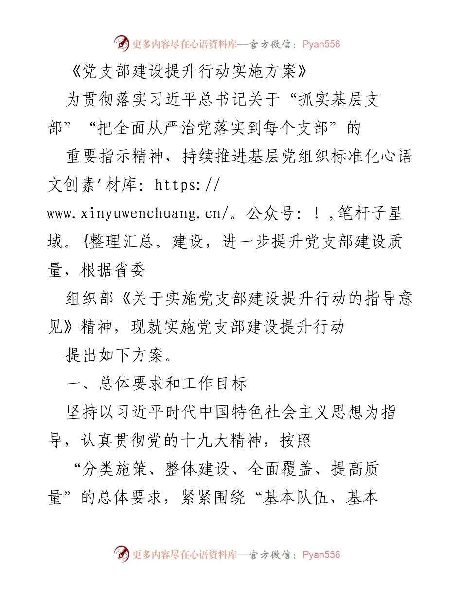 [工作方案] 党支部建设提升 - 党支部建设提升行动实施方案.docx_第1页