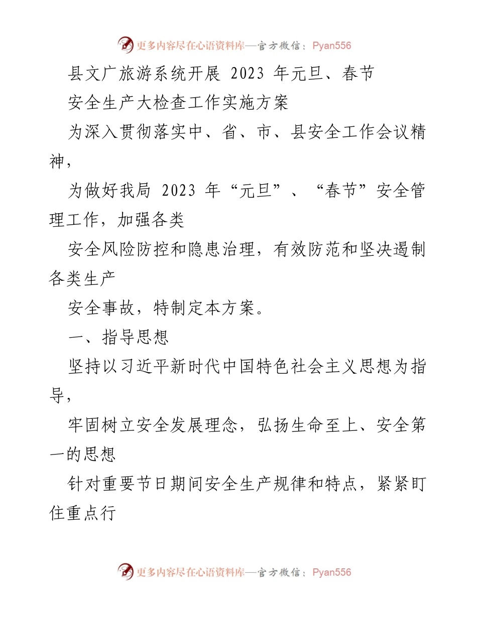 [工作方案] 安全生产大检查 - 2023 年元旦春节安全生产大检查实施方案.docx_第1页