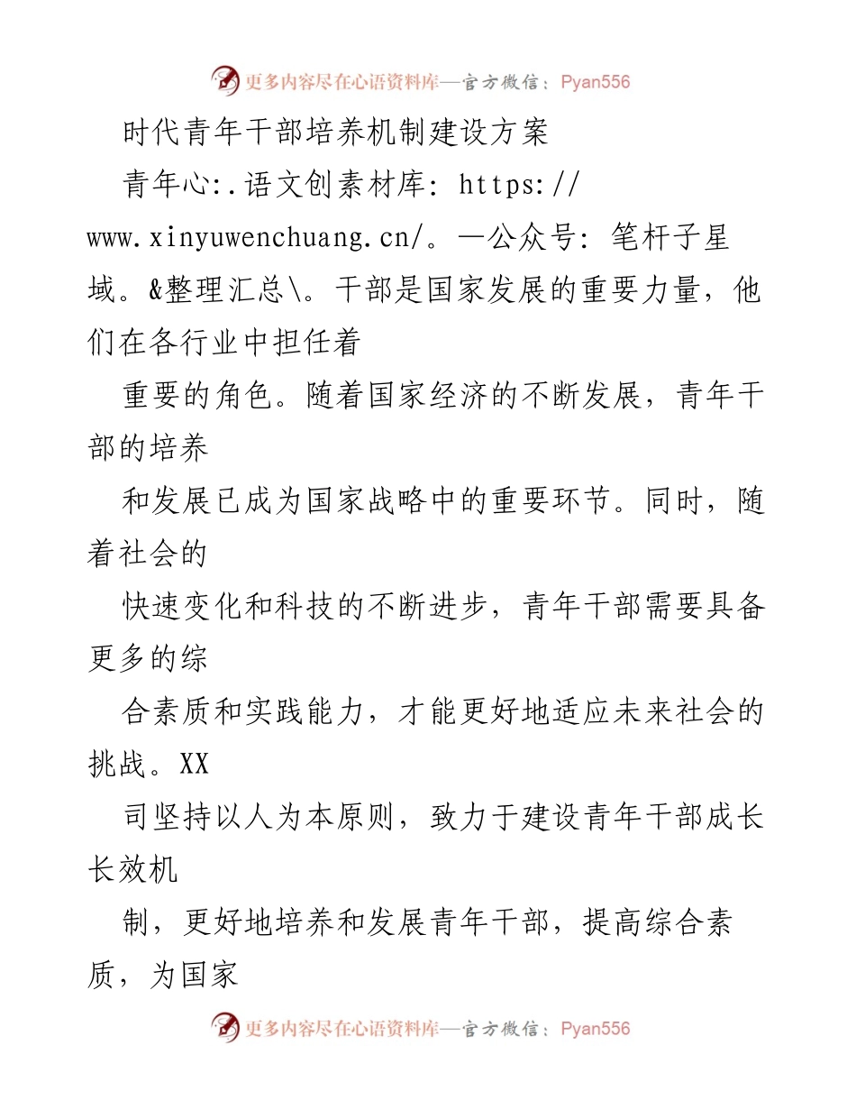 [工作方案] 青年干部培养 - 青年干部综合素质提升与发展机制建设方案.docx_第1页