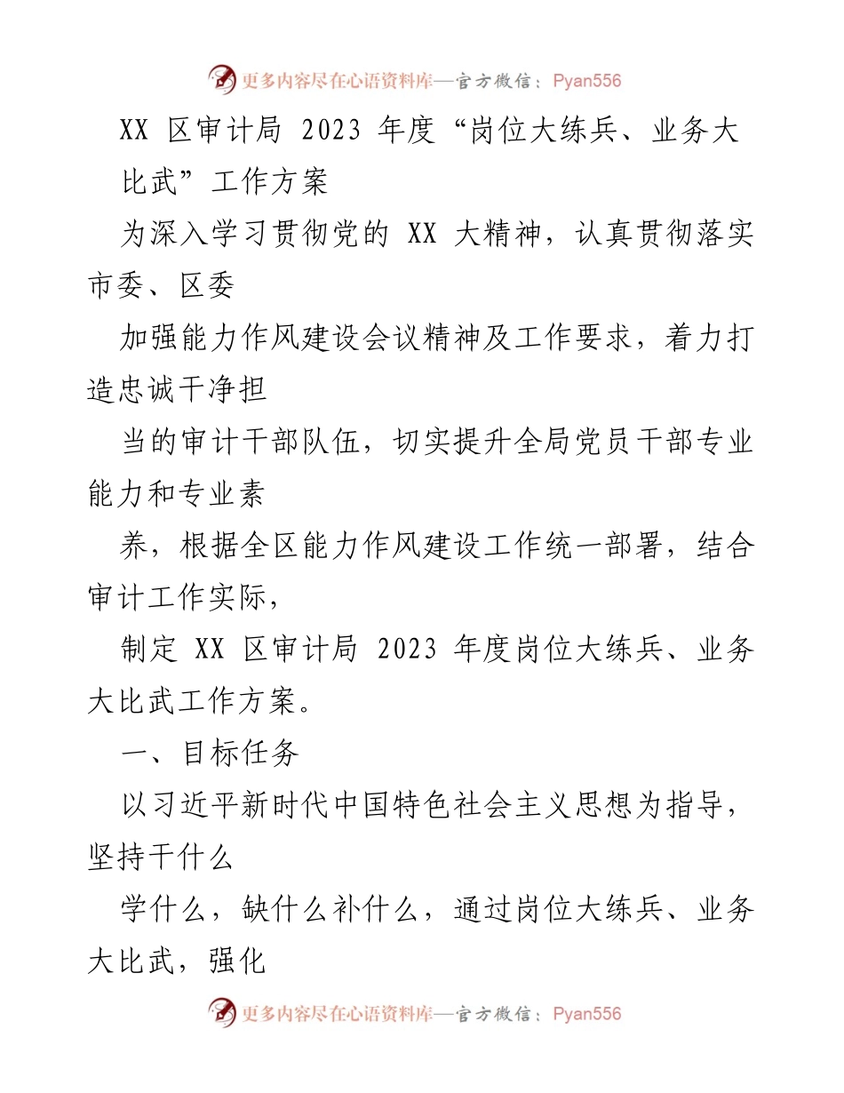 [工作方案] 审计局 - 2023年度岗位大练兵与业务大比武实施方案_2.docx_第1页