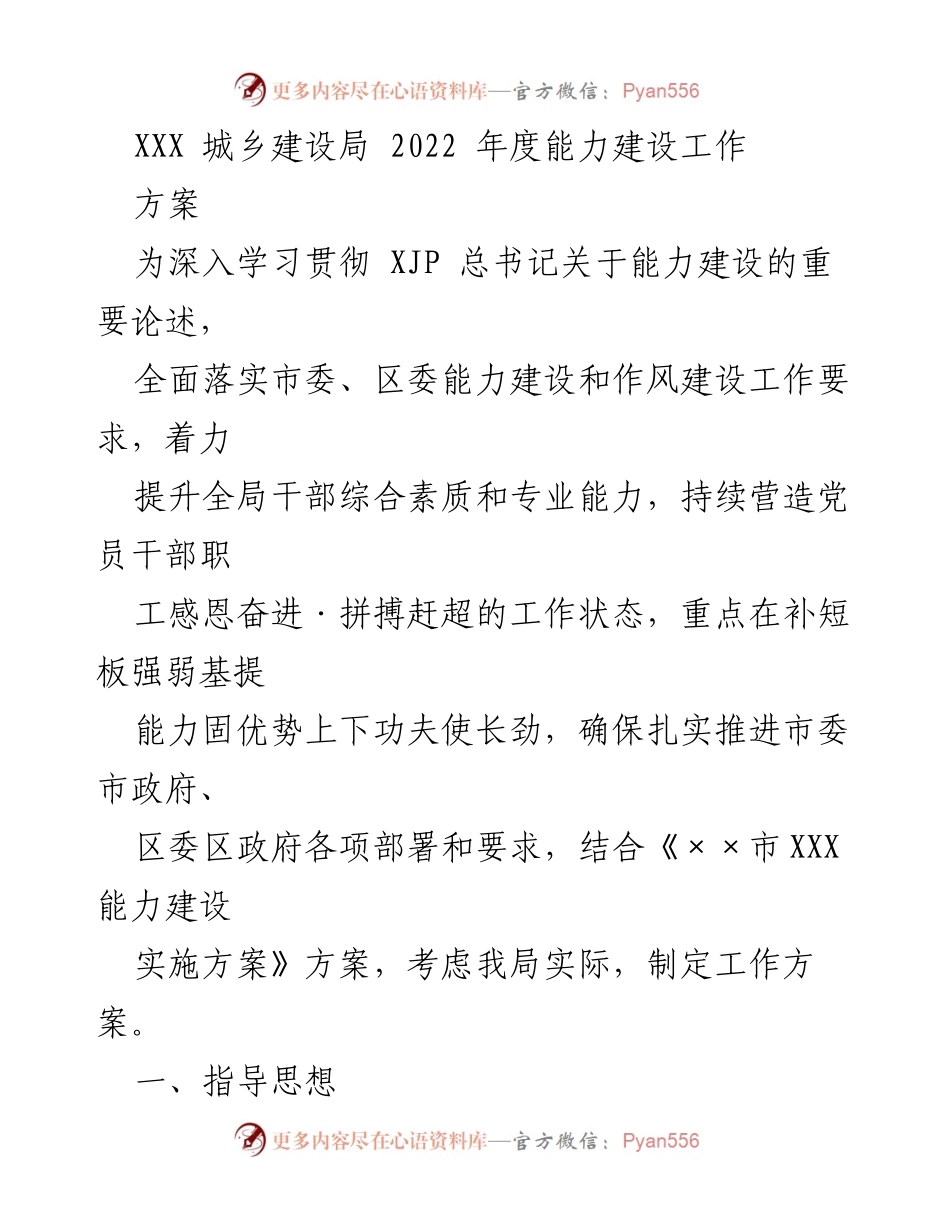 [工作方案] 城乡建设局 - 2022年度能力建设工作方案.docx_第1页