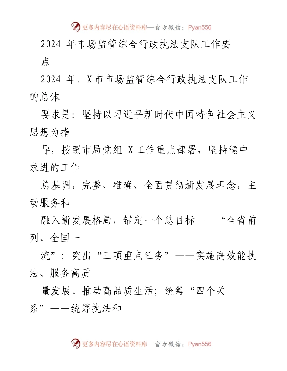 [工作要点] 2024年市场监管综合行政执法支队 - 2024年市场监管执法工作重点及党建提升策略.docx_第1页