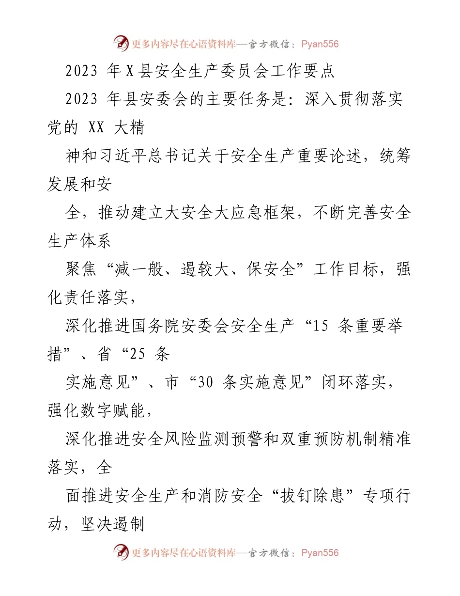 [工作要点] 安全生产委员会 - 2023年X县安全生产工作要点与实施策略.docx_第1页