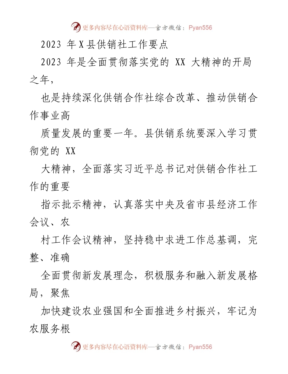 [工作要点] 供销合作社 - 2023年X县供销社工作要点与发展目标.docx_第1页
