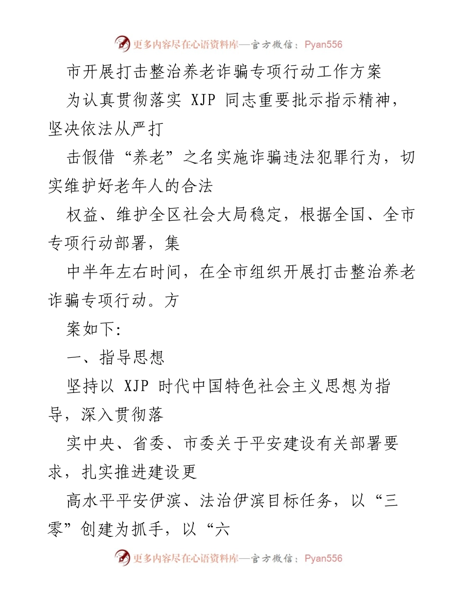 [工作方案] 打击整治养老诈骗 - 市开展打击整治养老诈骗专项行动工作方案.docx_第1页