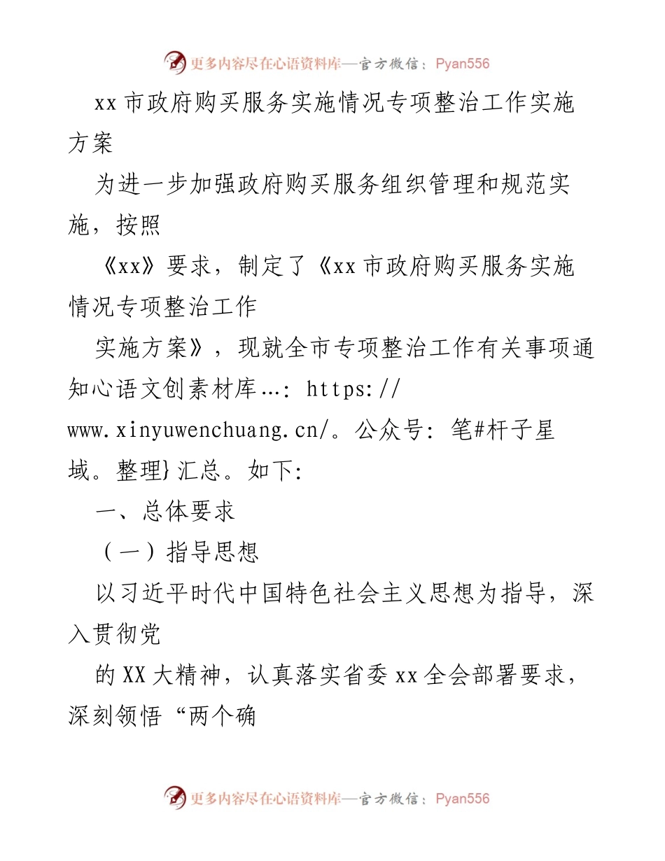 [工作方案] 政府服务管理 - xx市政府购买服务专项整治工作实施方案.docx_第1页