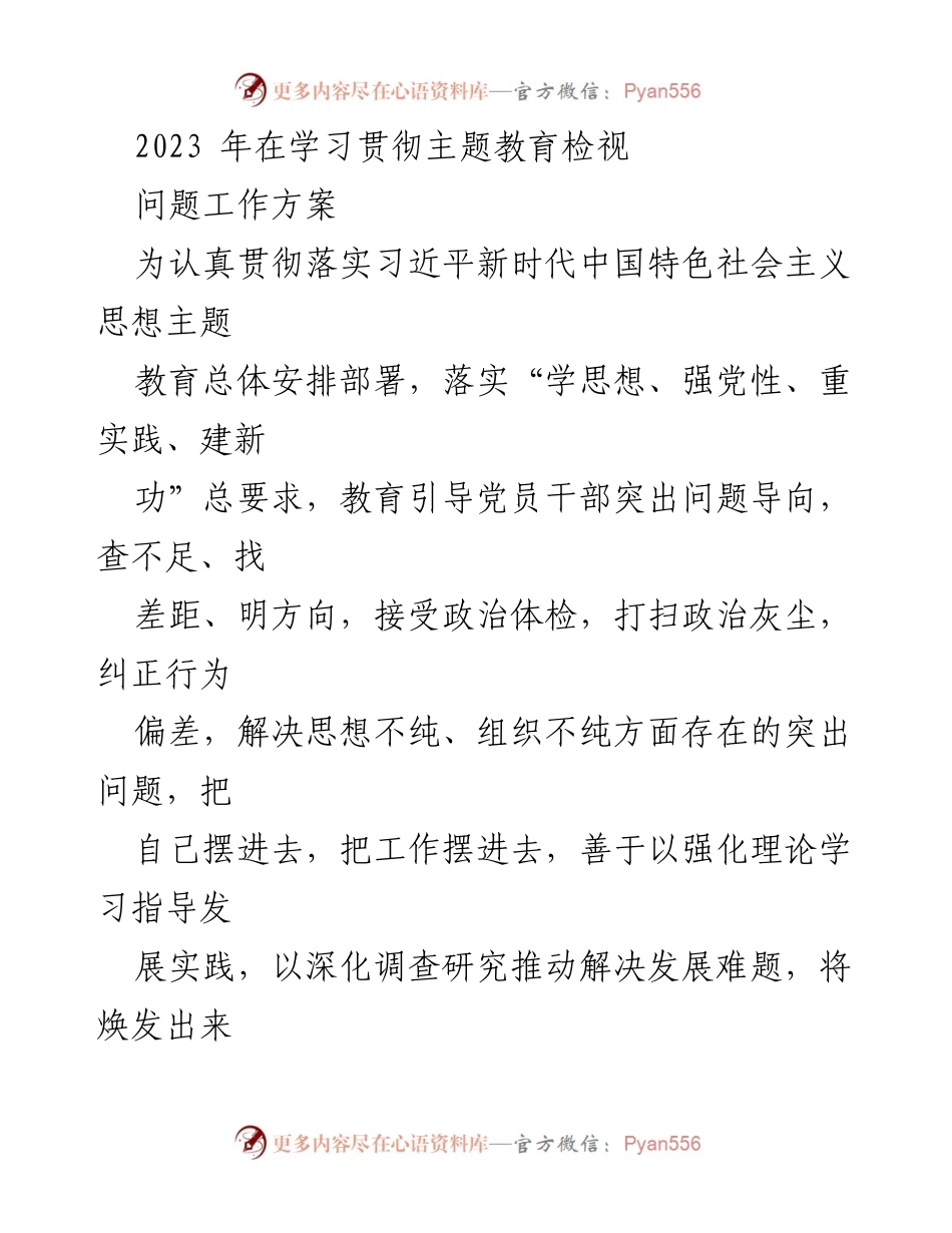 [工作方案] 主题教育 - 2023年主题教育检视问题工作方案_4.docx_第1页
