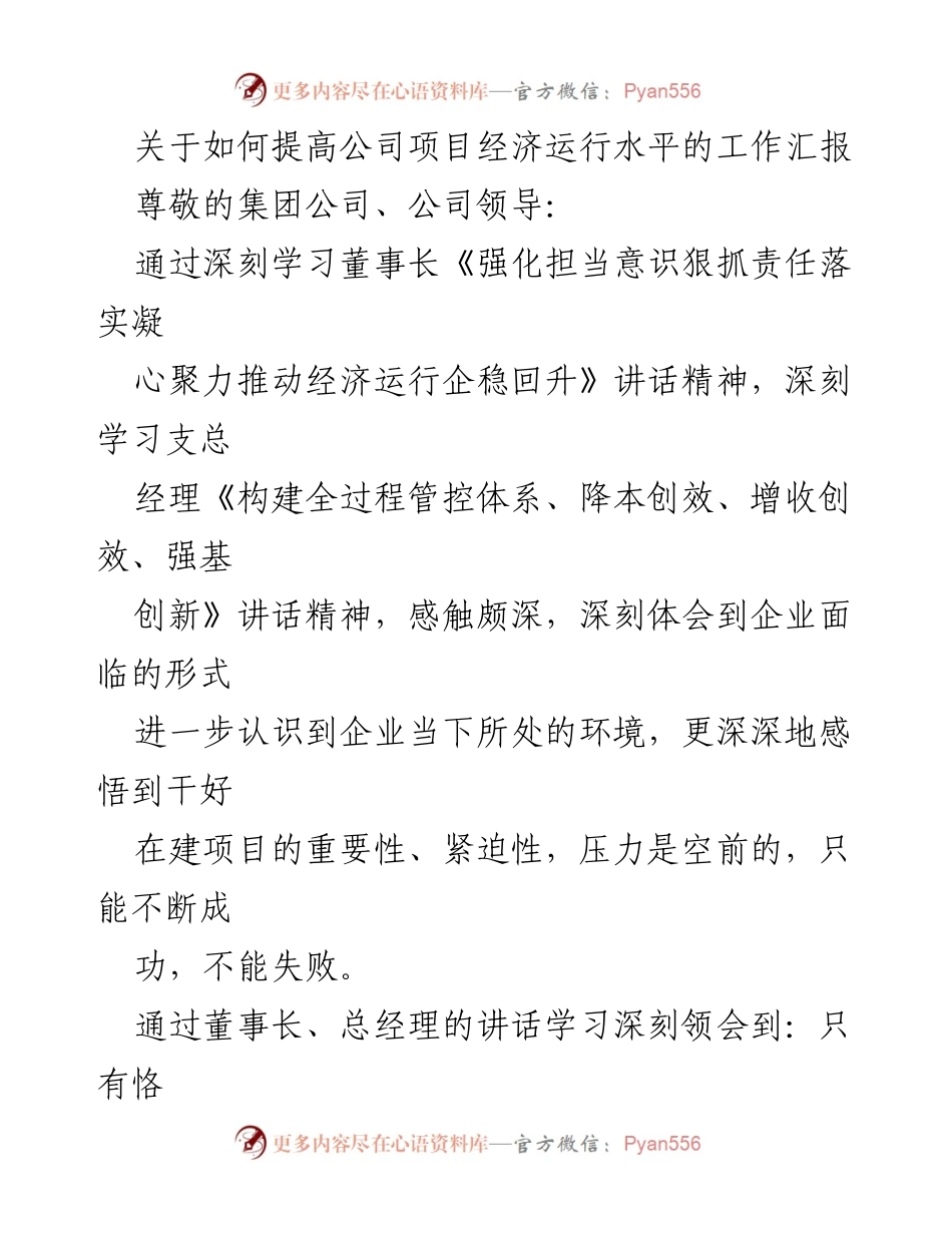 [工作汇报] 项目经济运行提升 - 提升公司项目经济运行水平的策略与执行.docx_第1页