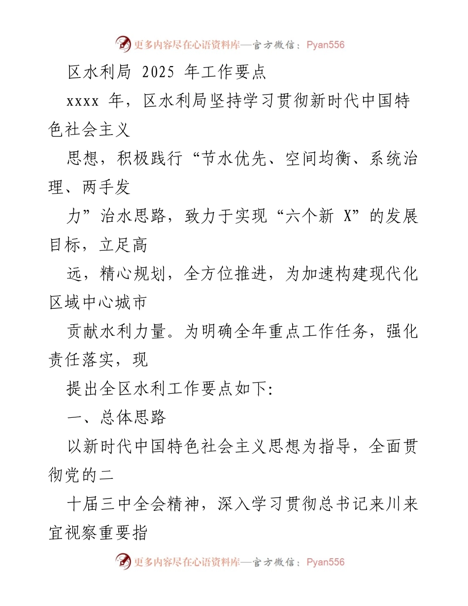 [工作要点] 区水利局 2025年工作规划 - 2025年水利局工作要点及重点任务.docx_第1页