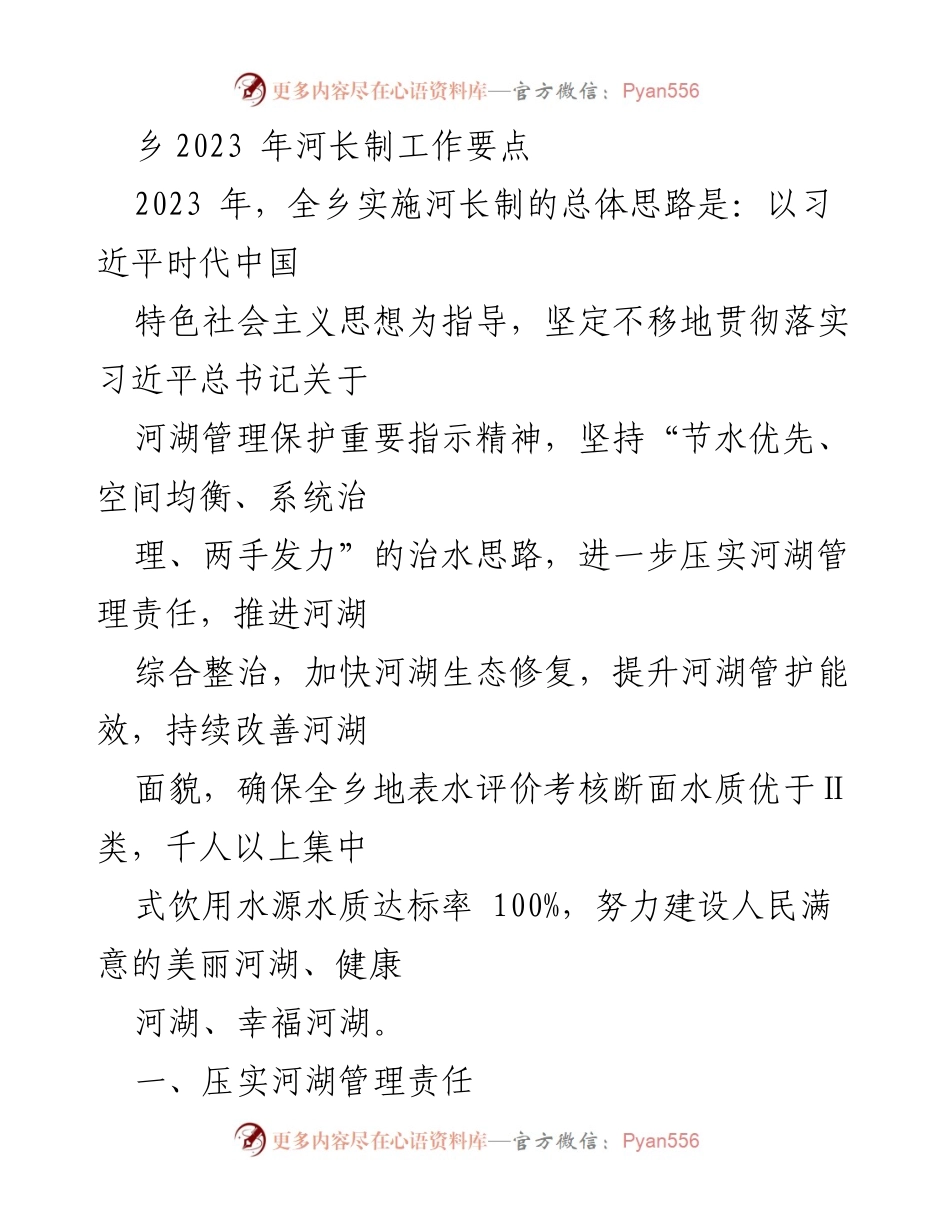 [工作要点] 乡镇河长制工作会议 - 2023年乡镇河长制实施工作要点.docx_第1页