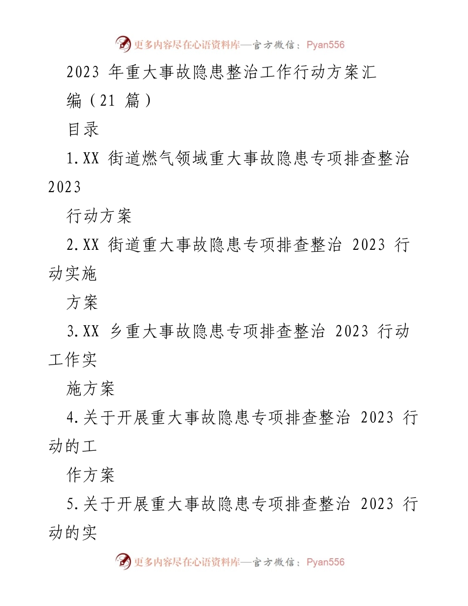 [工作方案] 安全生产 - 2023年重大事故隐患专项排查整治行动方案汇编.docx_第1页