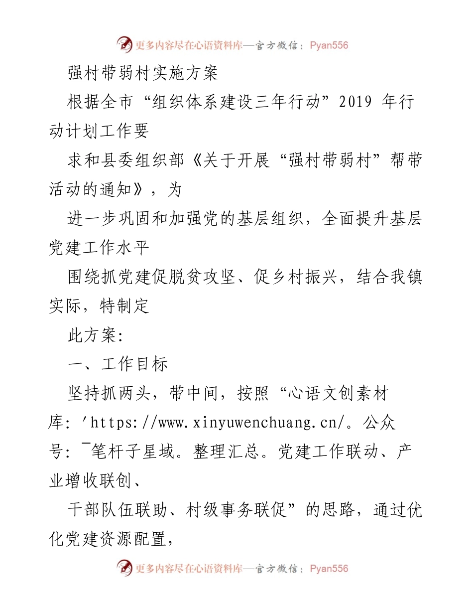 [工作方案] 乡村振兴 - 强村带弱村帮带活动实施方案.docx_第1页
