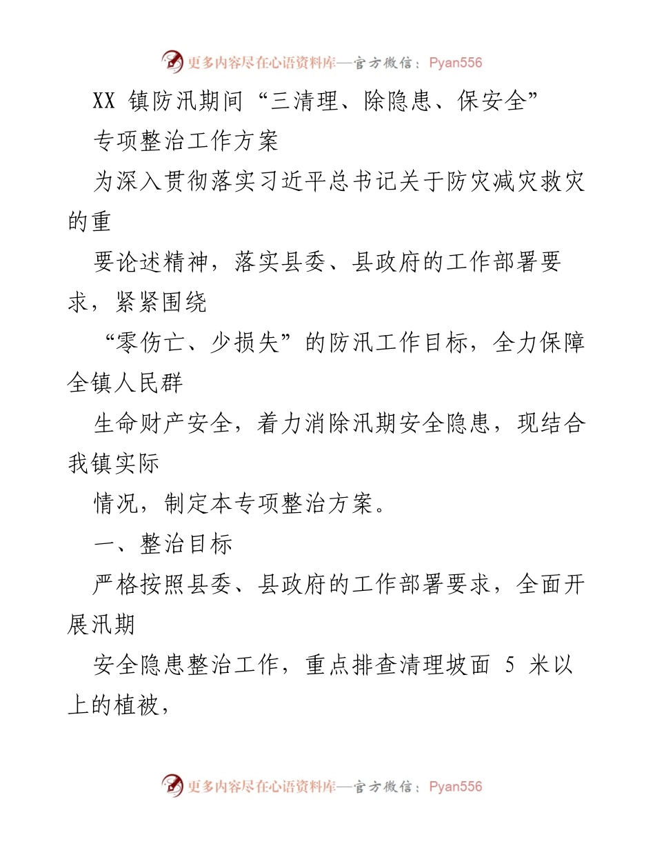 [工作方案] 防汛期间 - XX镇防汛安全隐患专项整治工作方案.docx_第1页