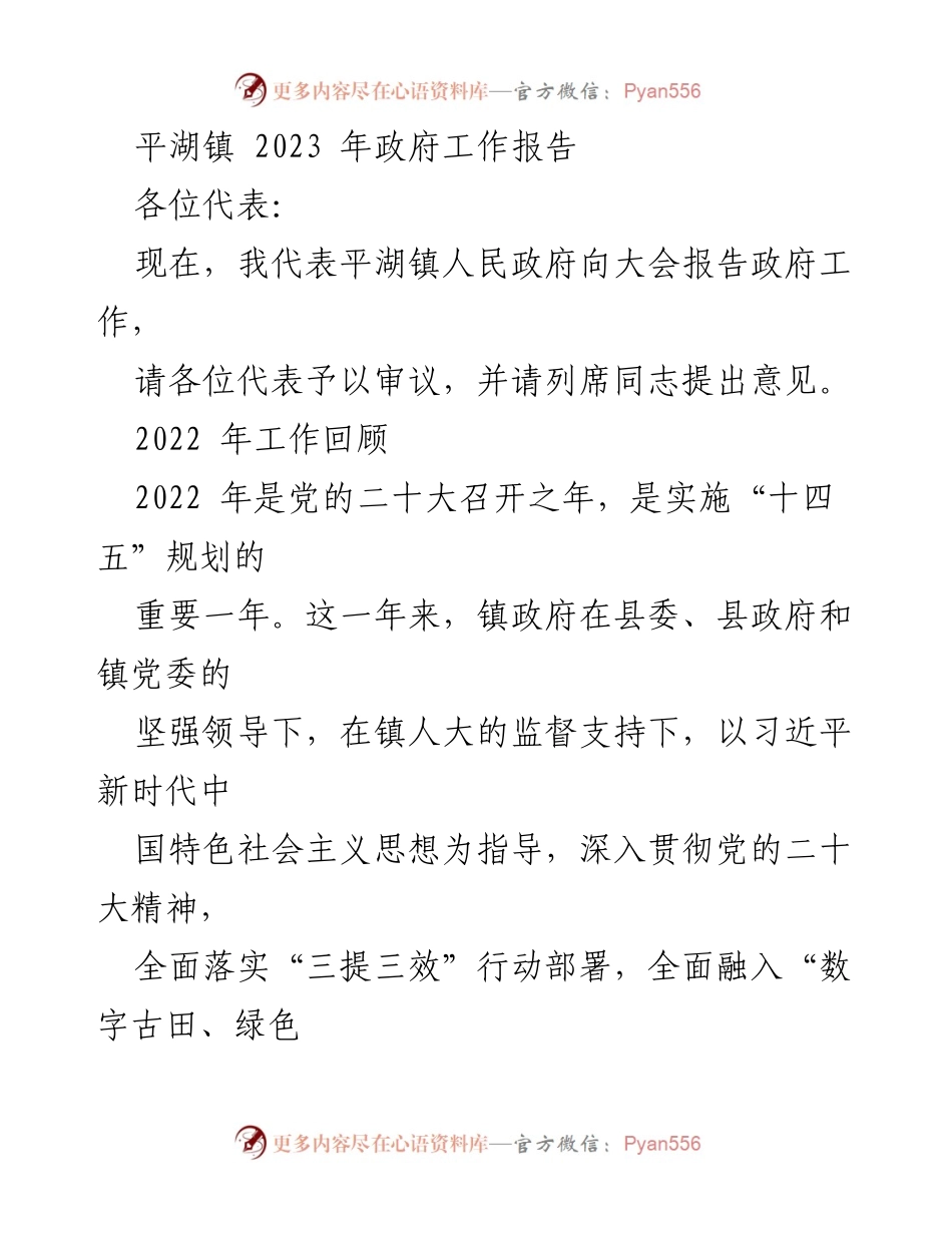 [工作报告] 政府会议 - 平湖镇2023年政府工作报告.docx_第1页