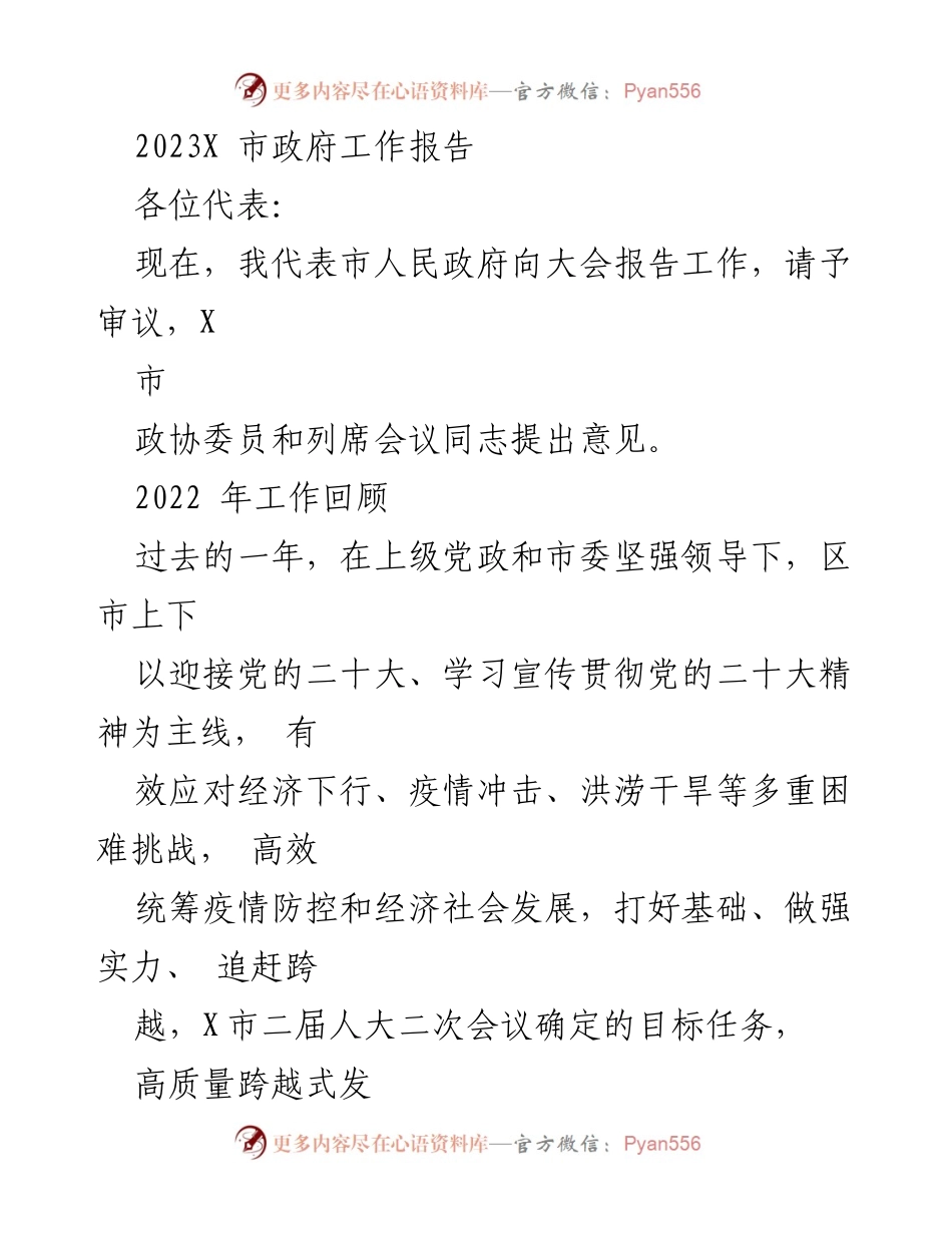 [工作报告] 市政府会议 - 2023年X市政府工作报告总结_2.docx_第1页