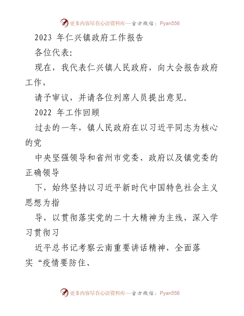 [工作报告] 政府会议 - 2023年仁兴镇政府工作报告.docx_第1页