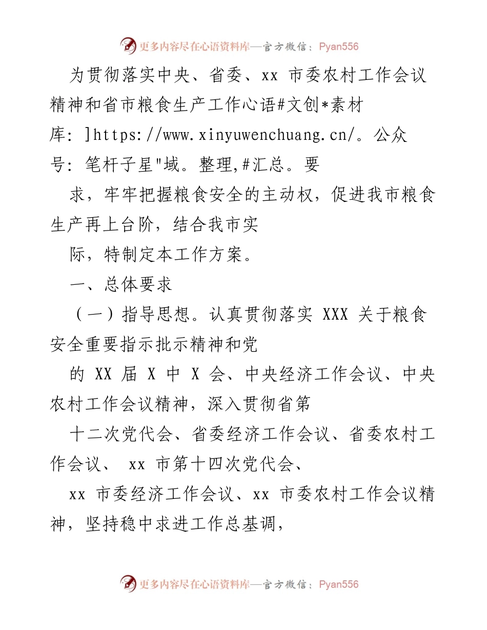 [工作方案] 农村粮食生产 - 加强粮食安全，促进生产稳步增长.docx_第1页
