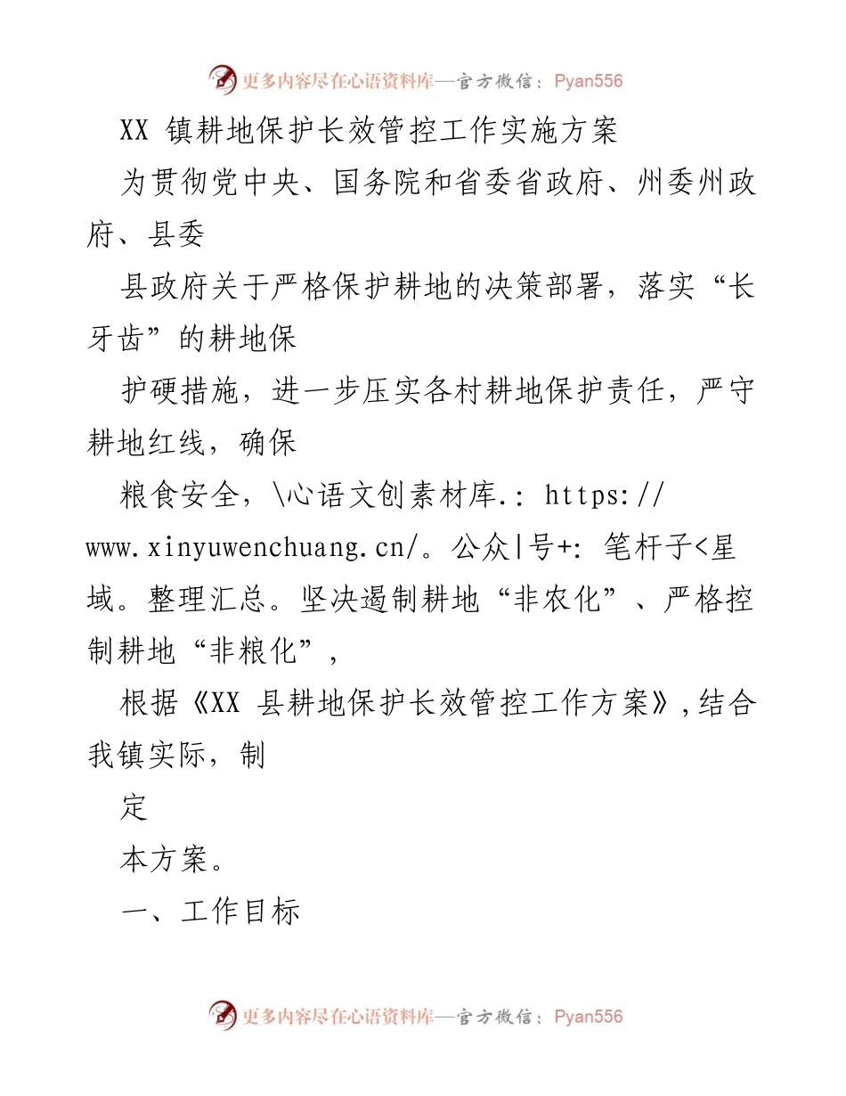 [工作方案] 耕地保护 - XX 镇耕地保护长效管控工作实施方案.docx_第1页
