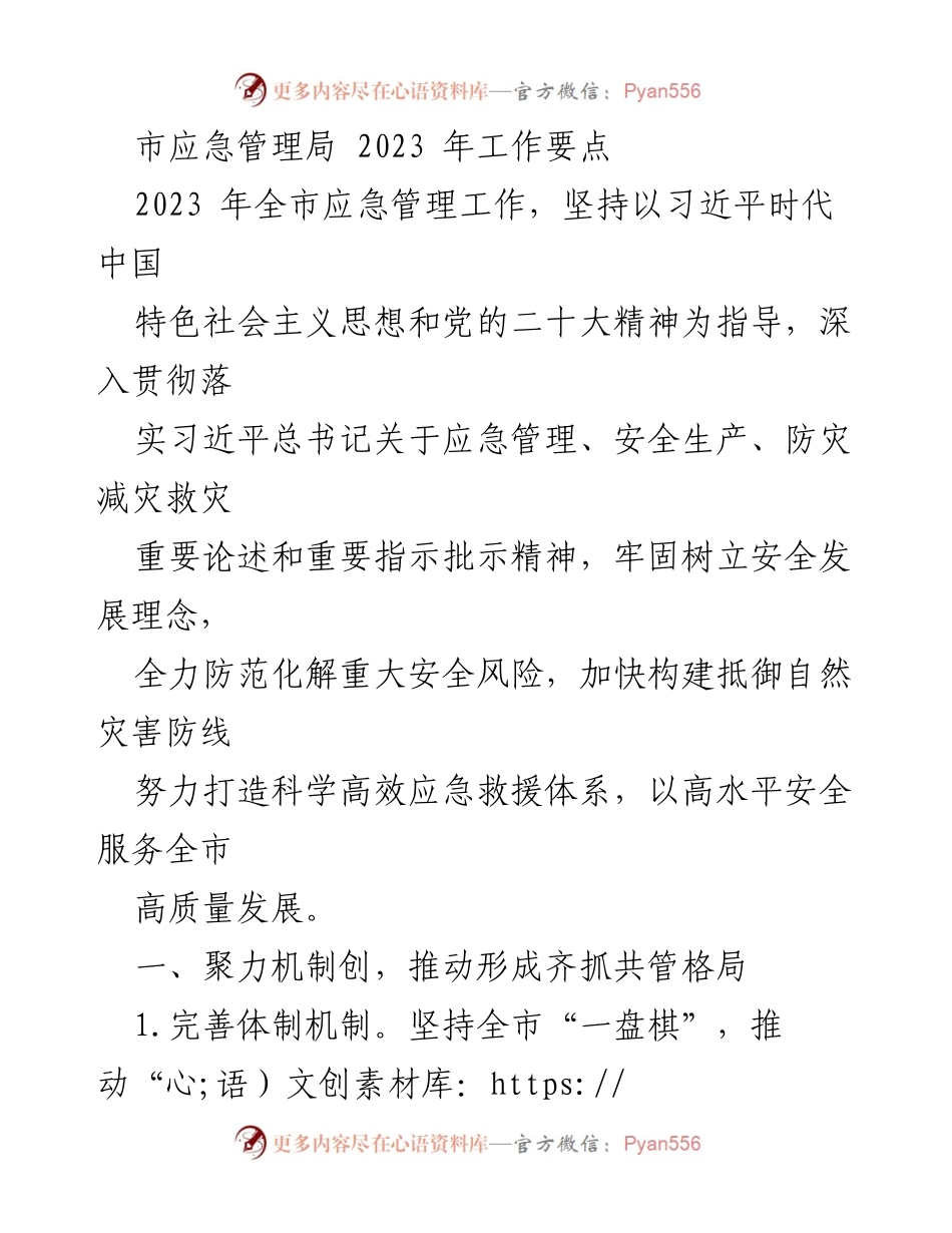 [工作要点] 应急管理局 - 2023年全市应急管理工作重点及实施方案.docx_第1页