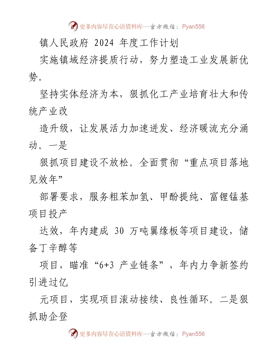 [工作计划] 镇人民政府 - 2024年度经济与乡村振兴工作计划.docx_第1页