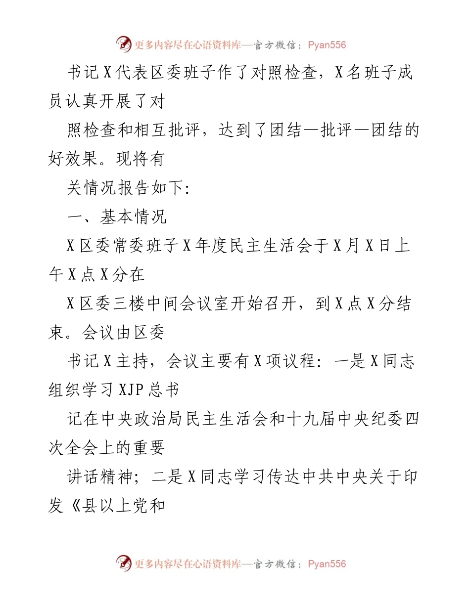 [总结报告] 民主生活会 - X区委常委班子民主生活会情况总结.docx_第2页