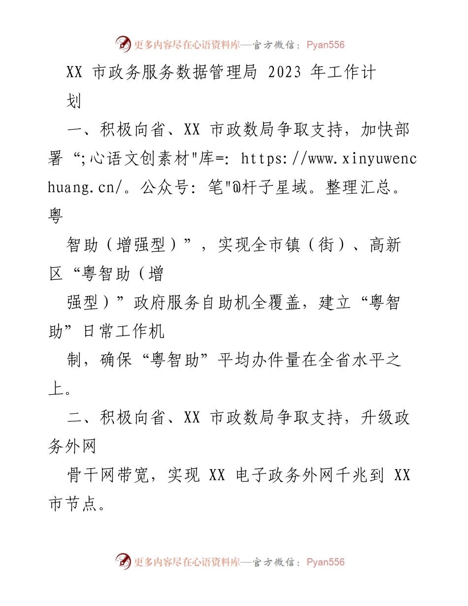 [工作计划] 政务服务 - 2023年XX市政务服务数据管理局工作规划.docx_第1页