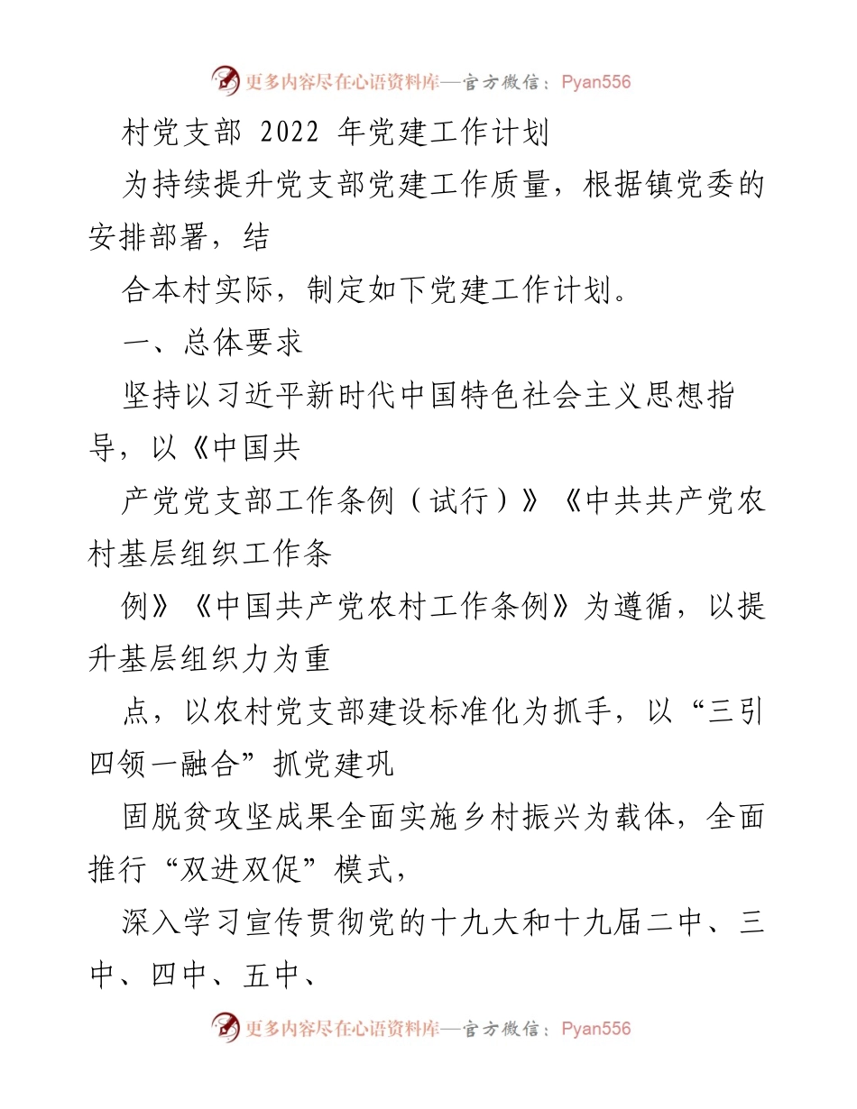 [工作计划] 村党支部 - 2022年党建工作计划概述.docx_第1页