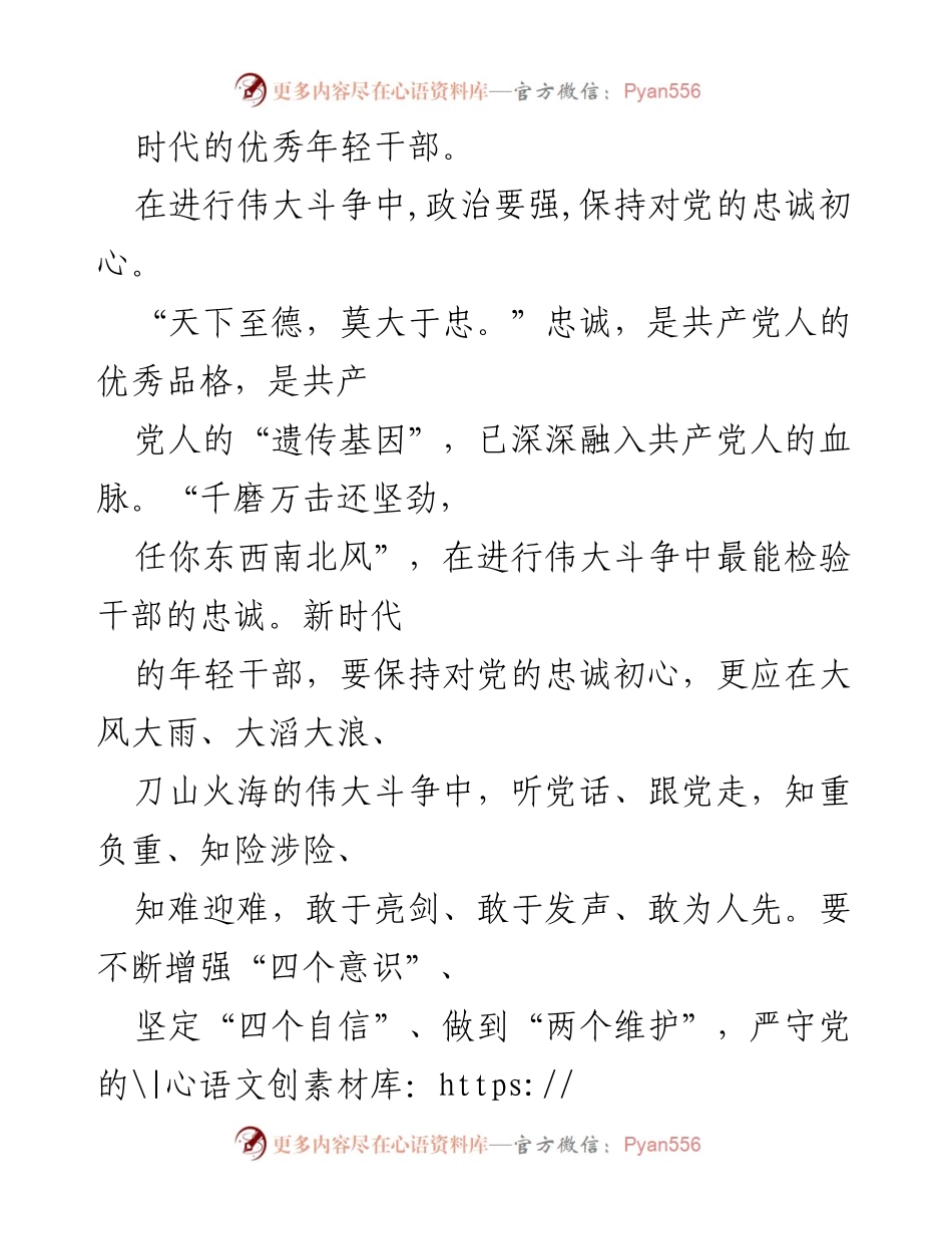 [心得体会] 党内学习 - 年轻干部在新时代的忠诚与担当.docx_第2页