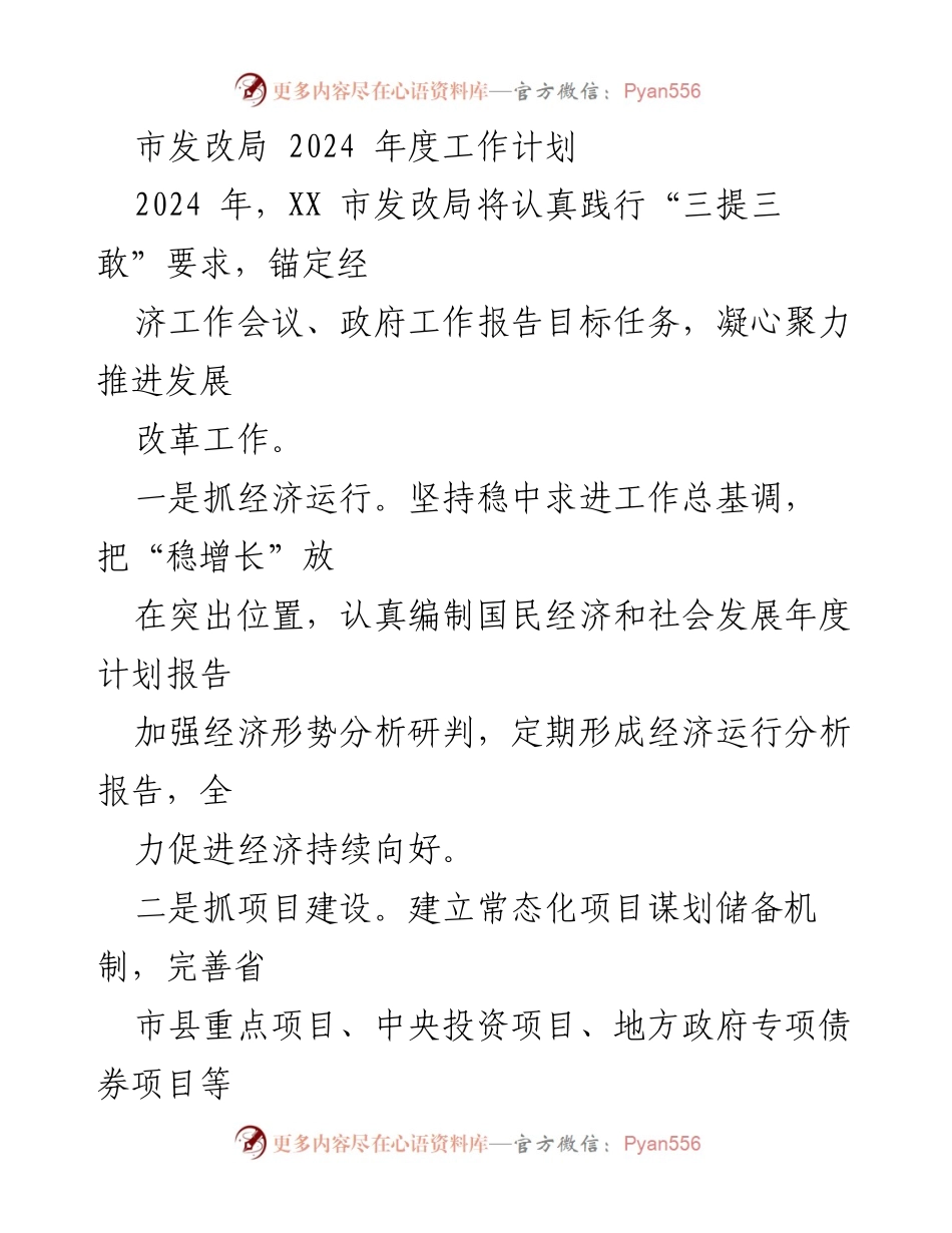 [工作计划] 市发改局 - 2024年度发展改革工作计划概述.docx_第1页