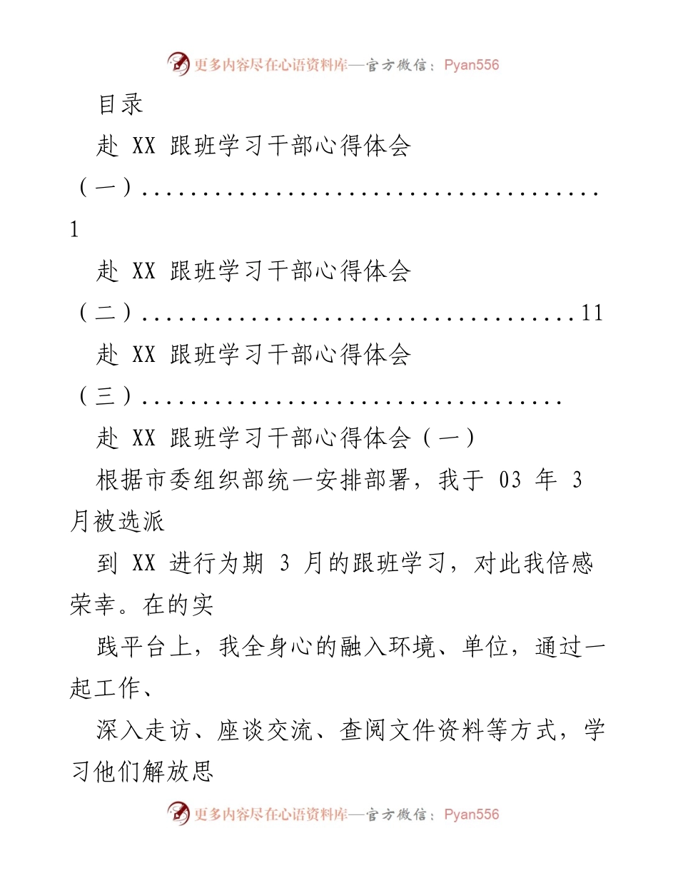 [心得体会] 赴XX跟班学习干部的工作理念与服务精神总结.docx_第1页